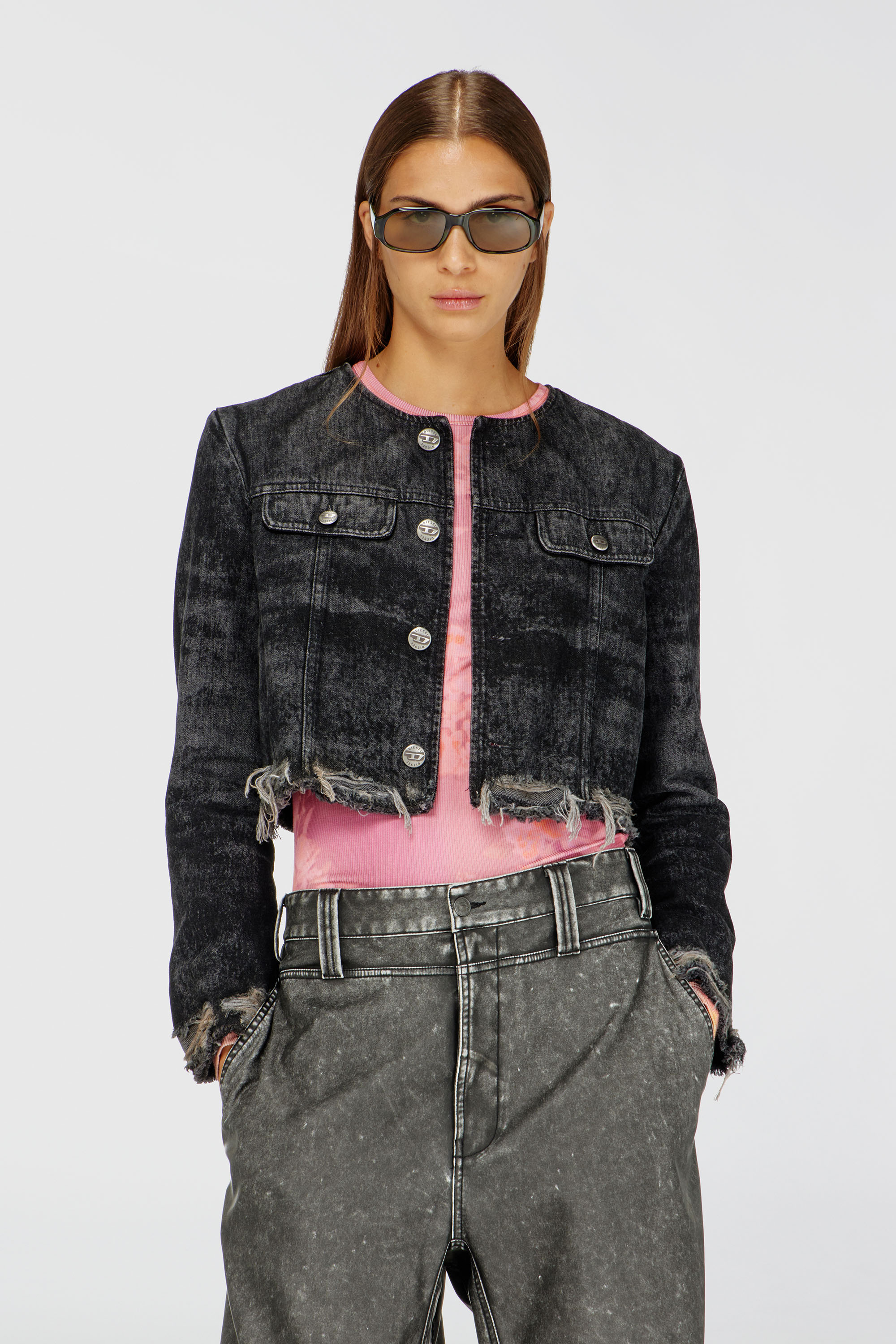 Diesel - DE-GRAFFY-FSH, Woman's Jacket in lasered cotton-hemp denim in Black - 1