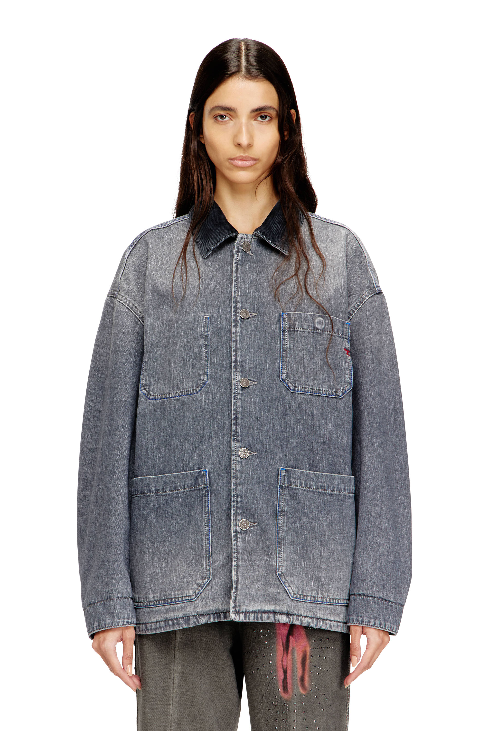 Diesel - D-STACK-U-L, Unisex's Utility-style denim jacket with contrasting collar in Grey - 2