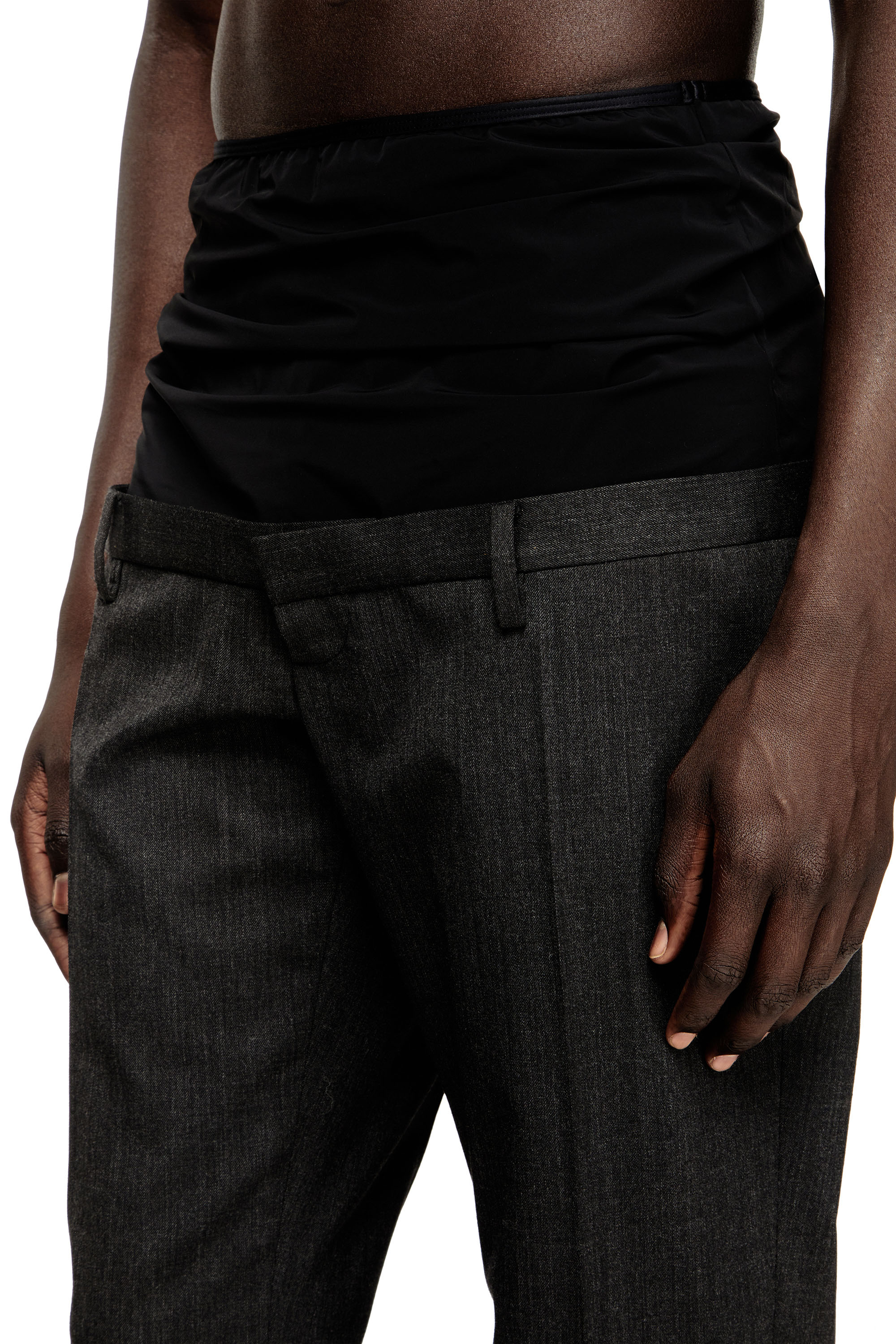 Diesel - P-AUREL-1, Man's Wool trousers with stretch waist in Dark grey - 5