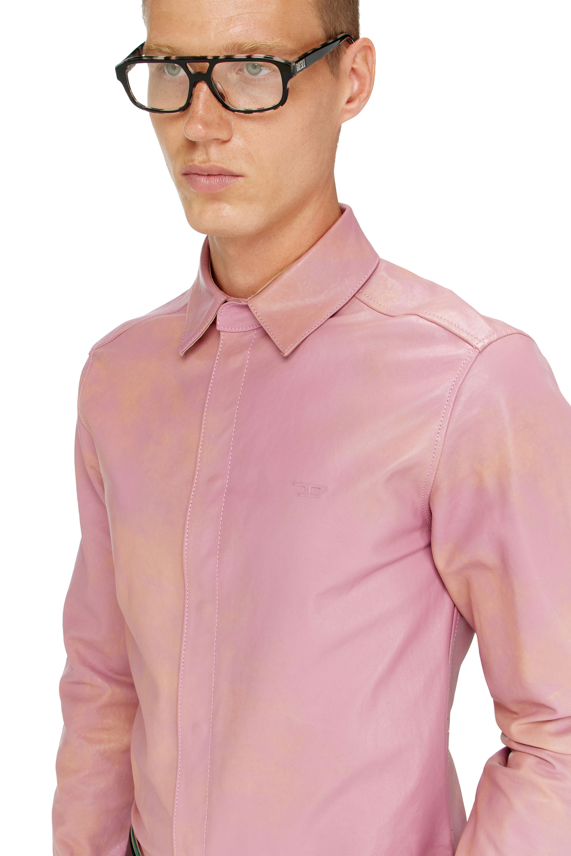 Diesel - S-CIRT, Man's Shirt in treated leather in Pink - 4