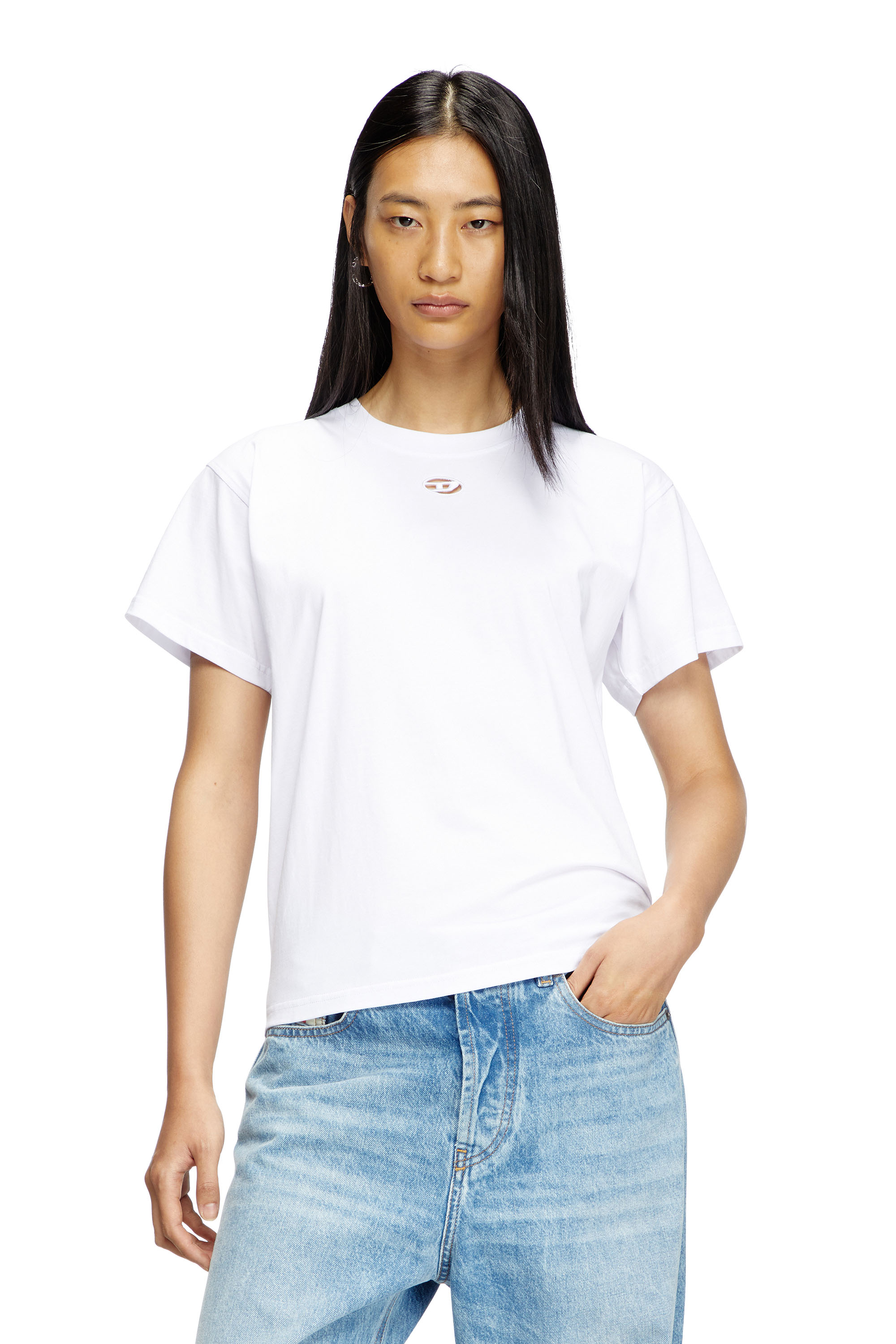 Diesel - T-MAREY, Woman's T-shirt with small Oval D in White - 1