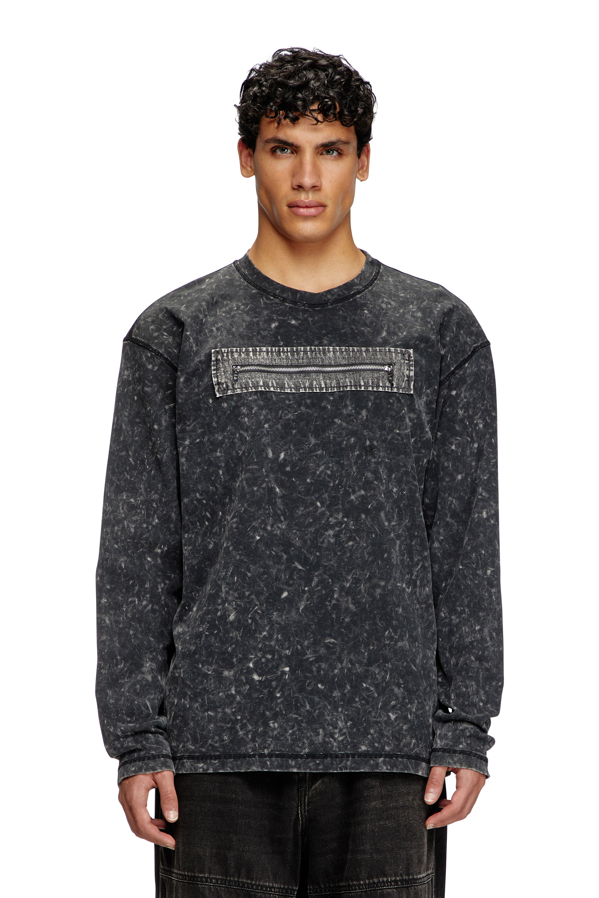 Diesel - T-AUSER, Man's Marble-effect top with zipped cu-outs in Black - 1