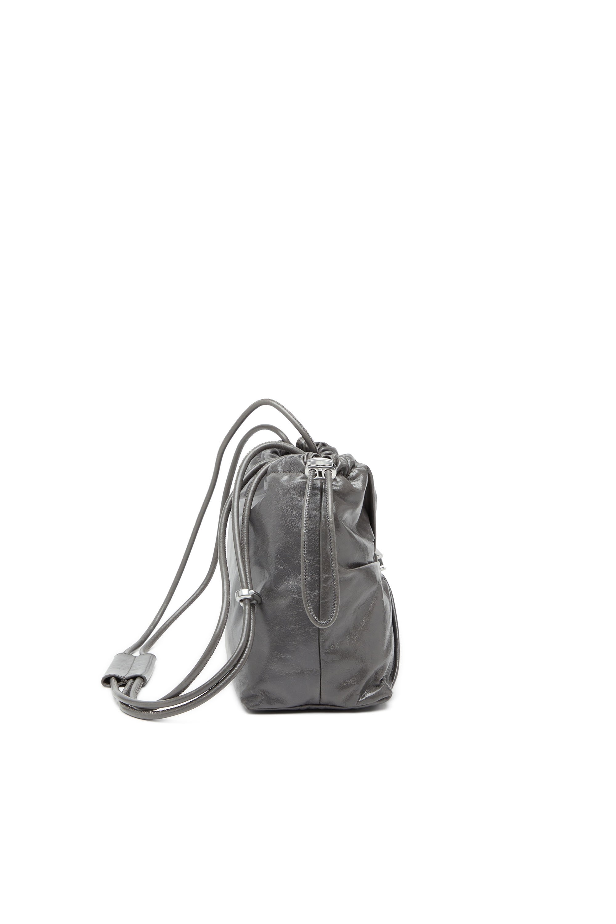 Diesel - SCRUNCH-D BUCKET, Woman's Scrunch-D-Bucket bag in shiny wrinkled leather in Grey - 3