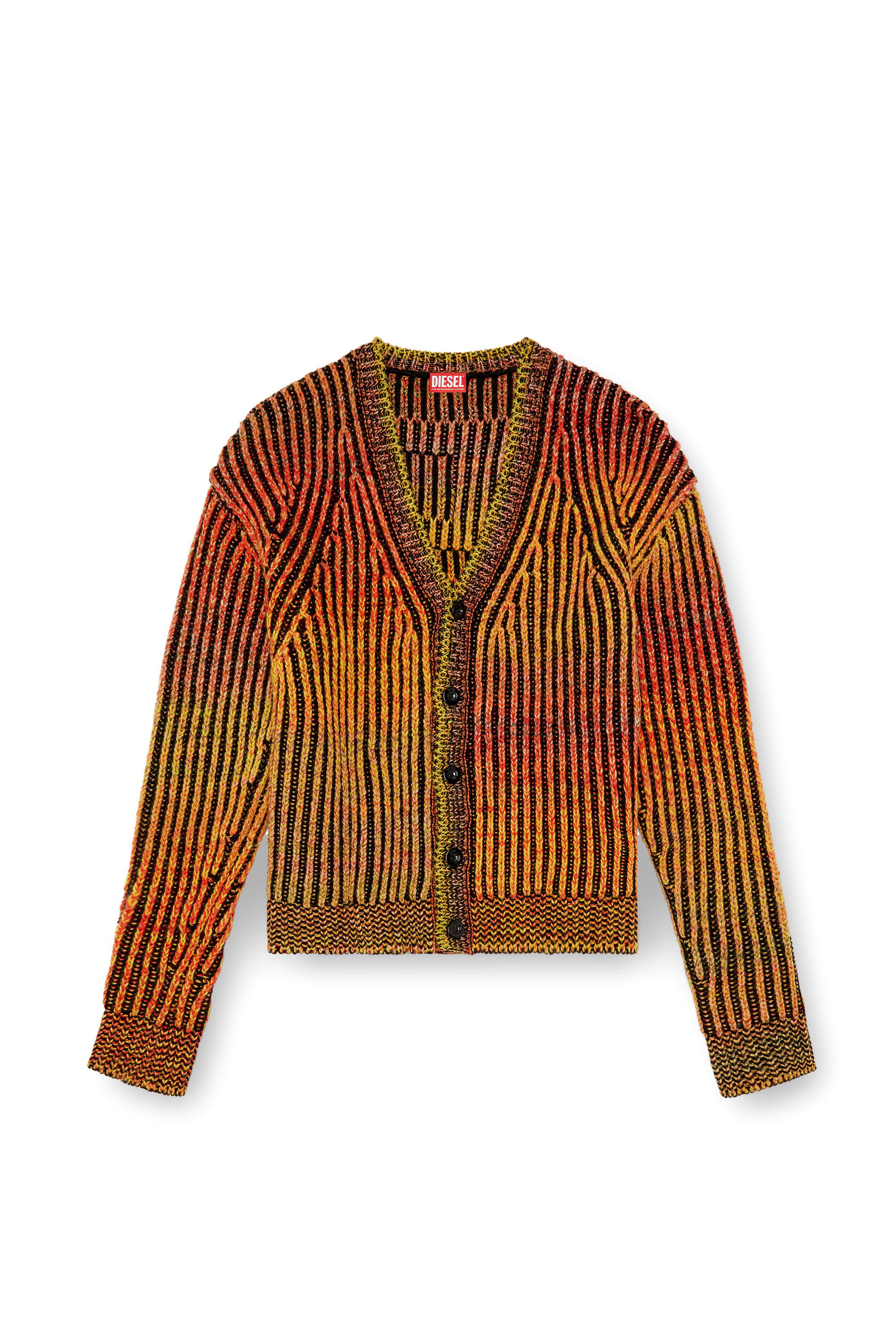 Diesel - K-OAKLAND-CR, Man's Striped ribbed cardigan in wool blend in Orange - 3