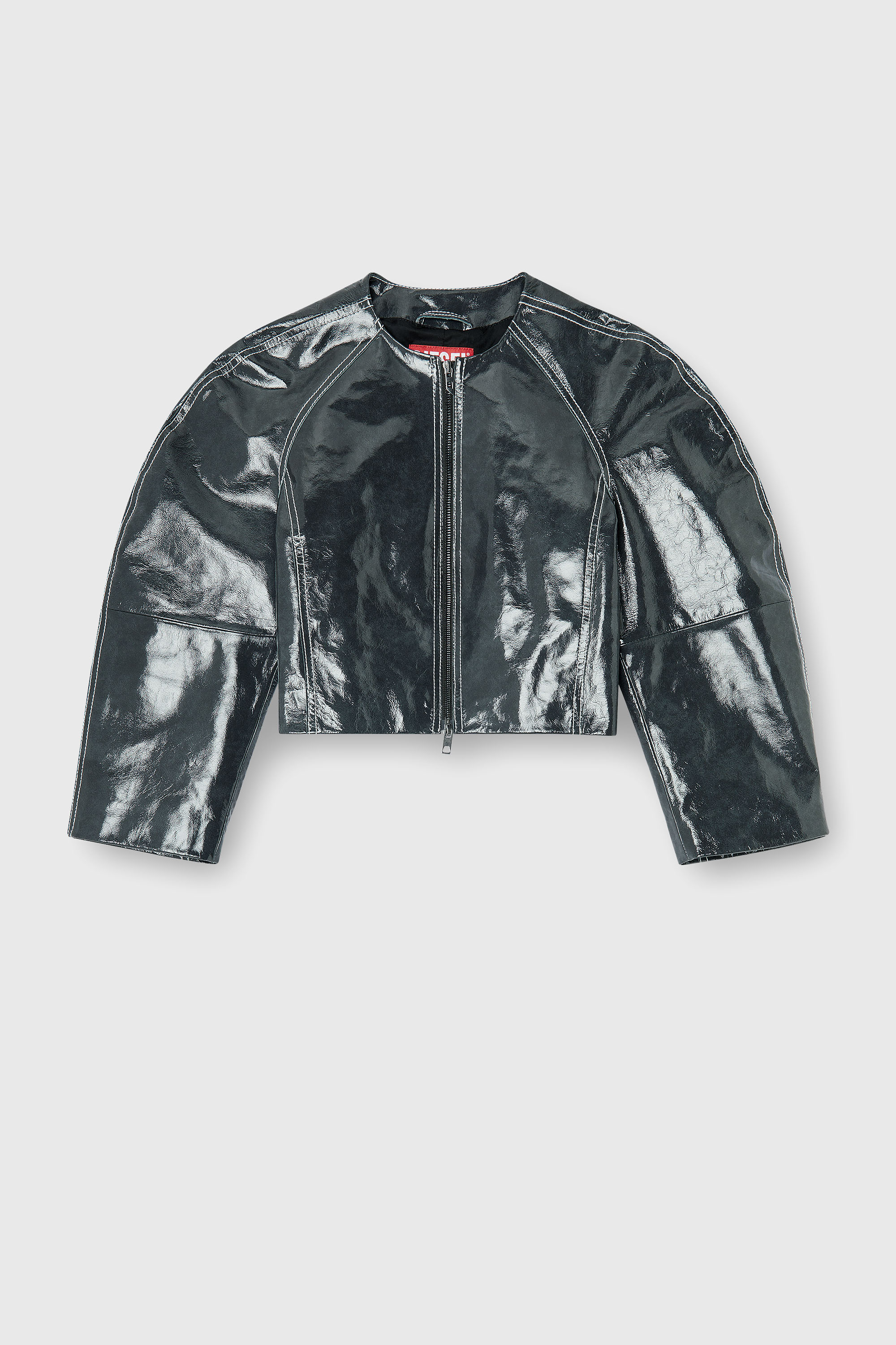 Diesel - L-ANDON, Woman's Patent-leather jacket with cocoon sleeves in Dark grey - 2