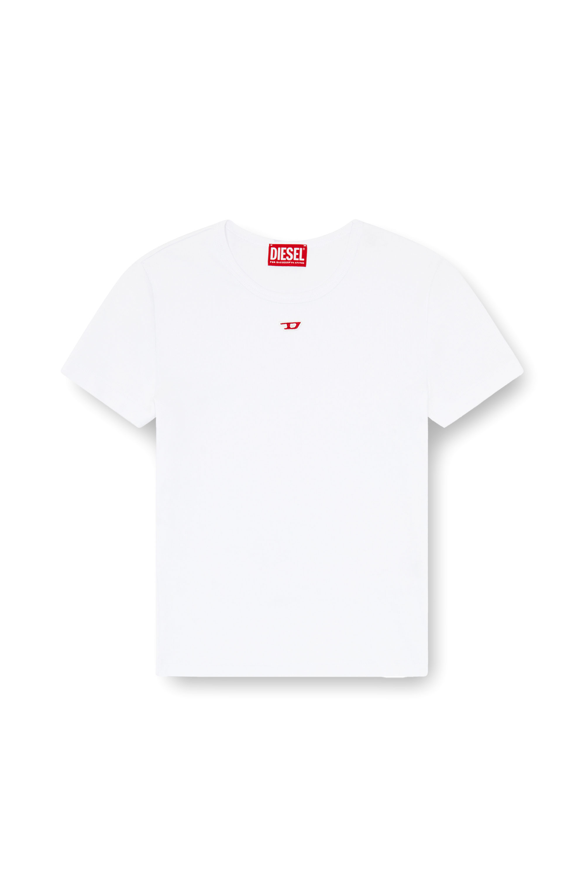 Diesel - T-ELE-LONG-D, Woman's T-shirt with D logo patch in White - 2