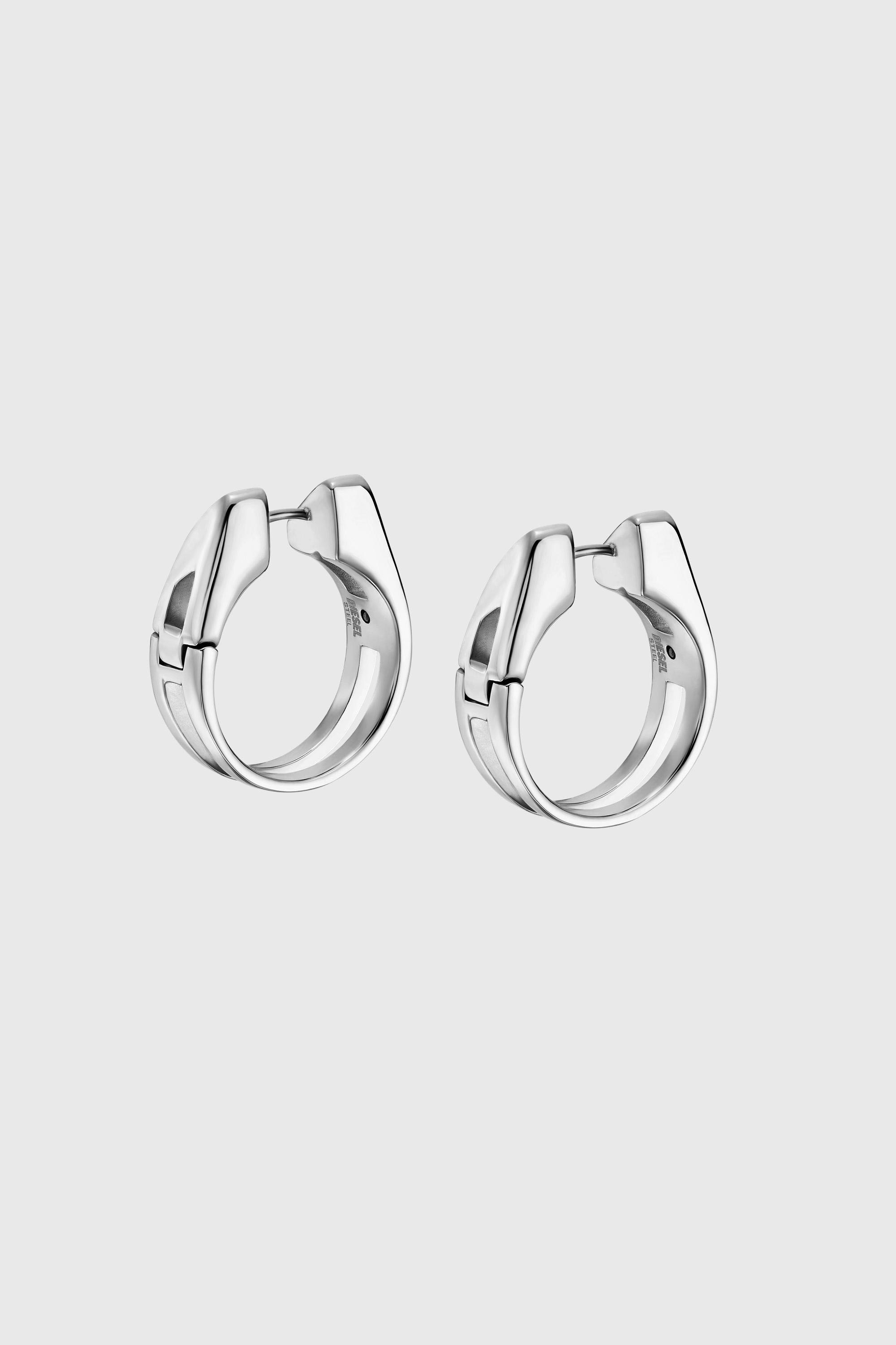 Diesel - DX1739040, Unisex's Stainless steel pave hoop earrings in Silver - 3
