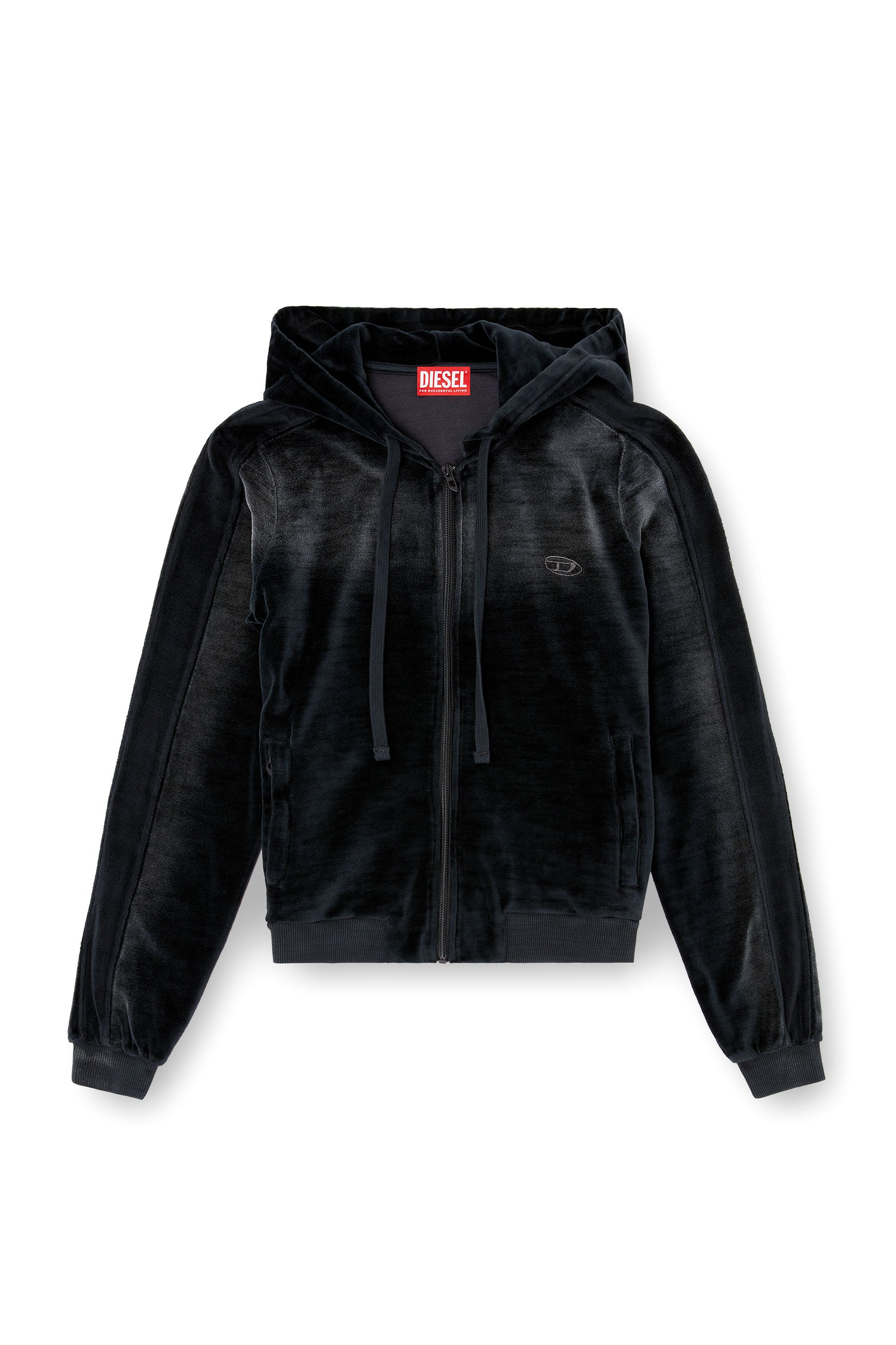 Diesel - F-ELY-Q1, Woman's Zip-up hoodie in faded chenille in Black - 3