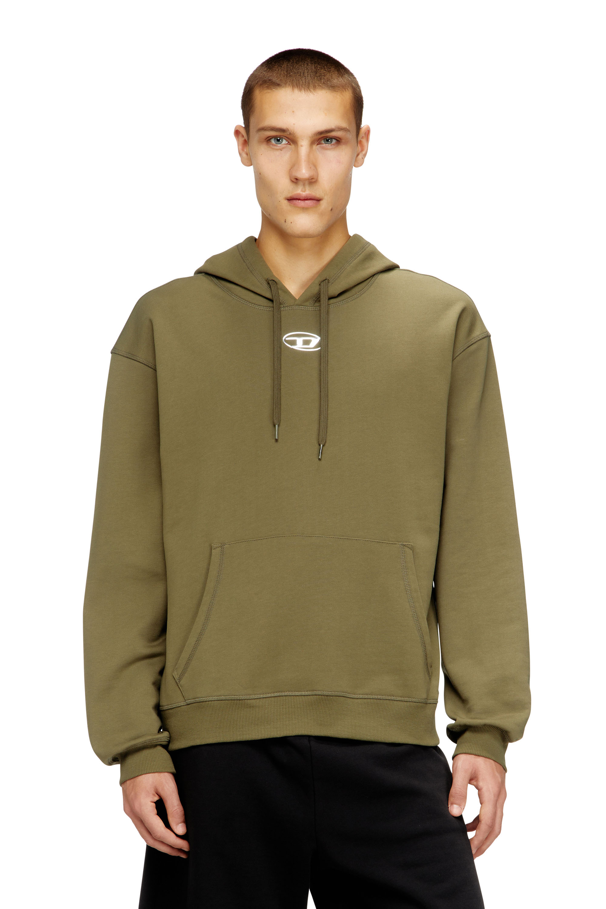 Diesel - S-NORM-HOOD-IOD, Man's Cotton hoodie with metallic Oval D in Military Green - 1