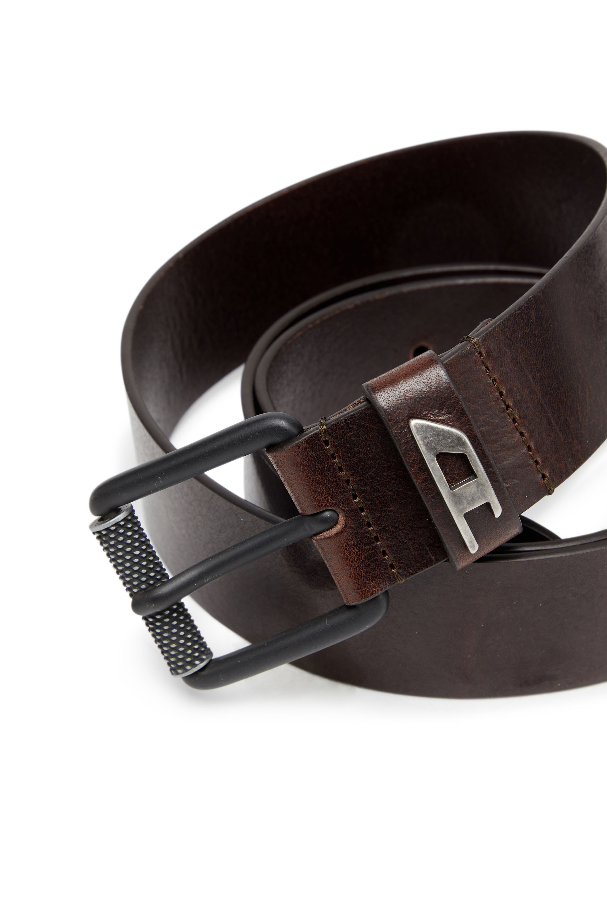 Diesel - B-DAVE II, Man's 3.5cm shiny leather belt with logo loop in Brown - 3