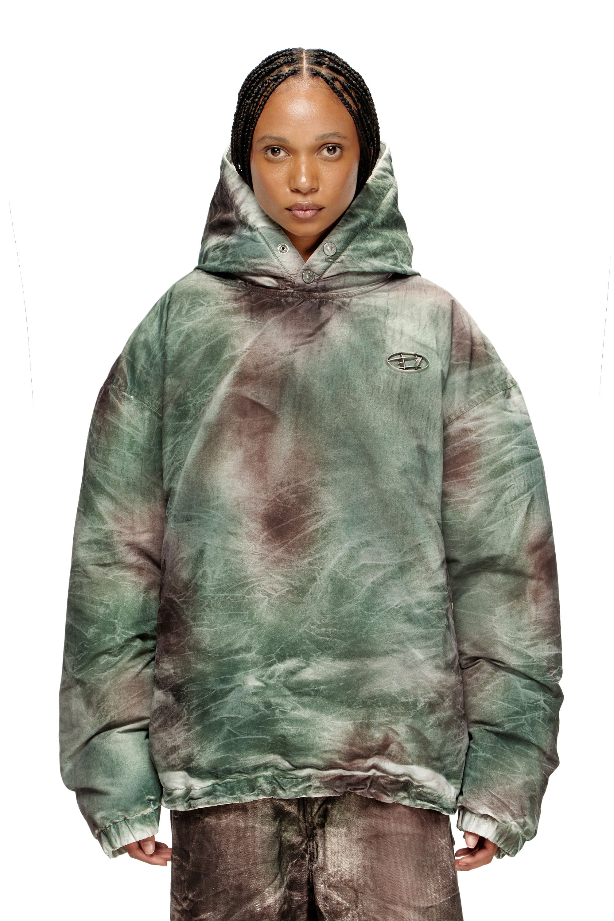 Diesel - W-THUG-JKT-PUFFY, Unisex's Puffy hooded jacket in camo nylon in Brown/Green - 1