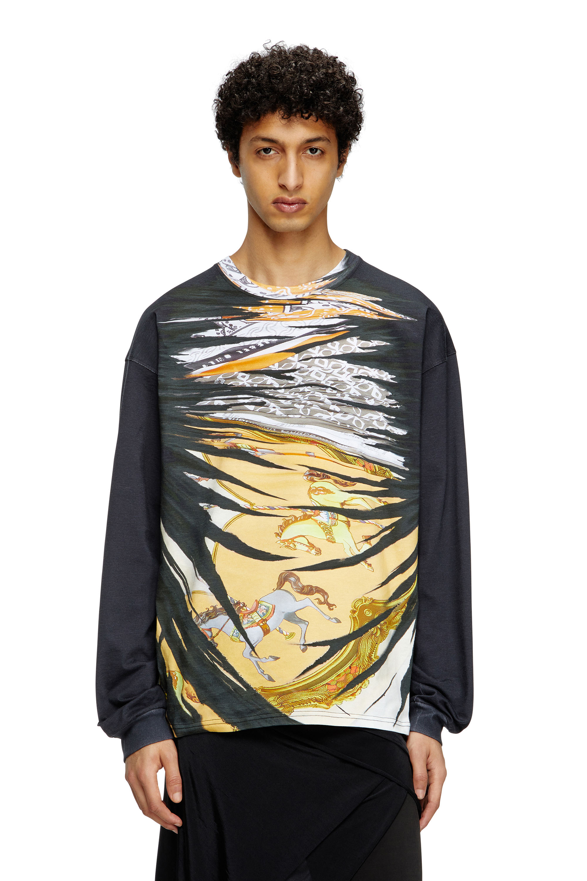 Diesel - T-BOXT-LS-R2, Man's Long-sleeve T-shirt with bandana print in Black/Yellow - 3