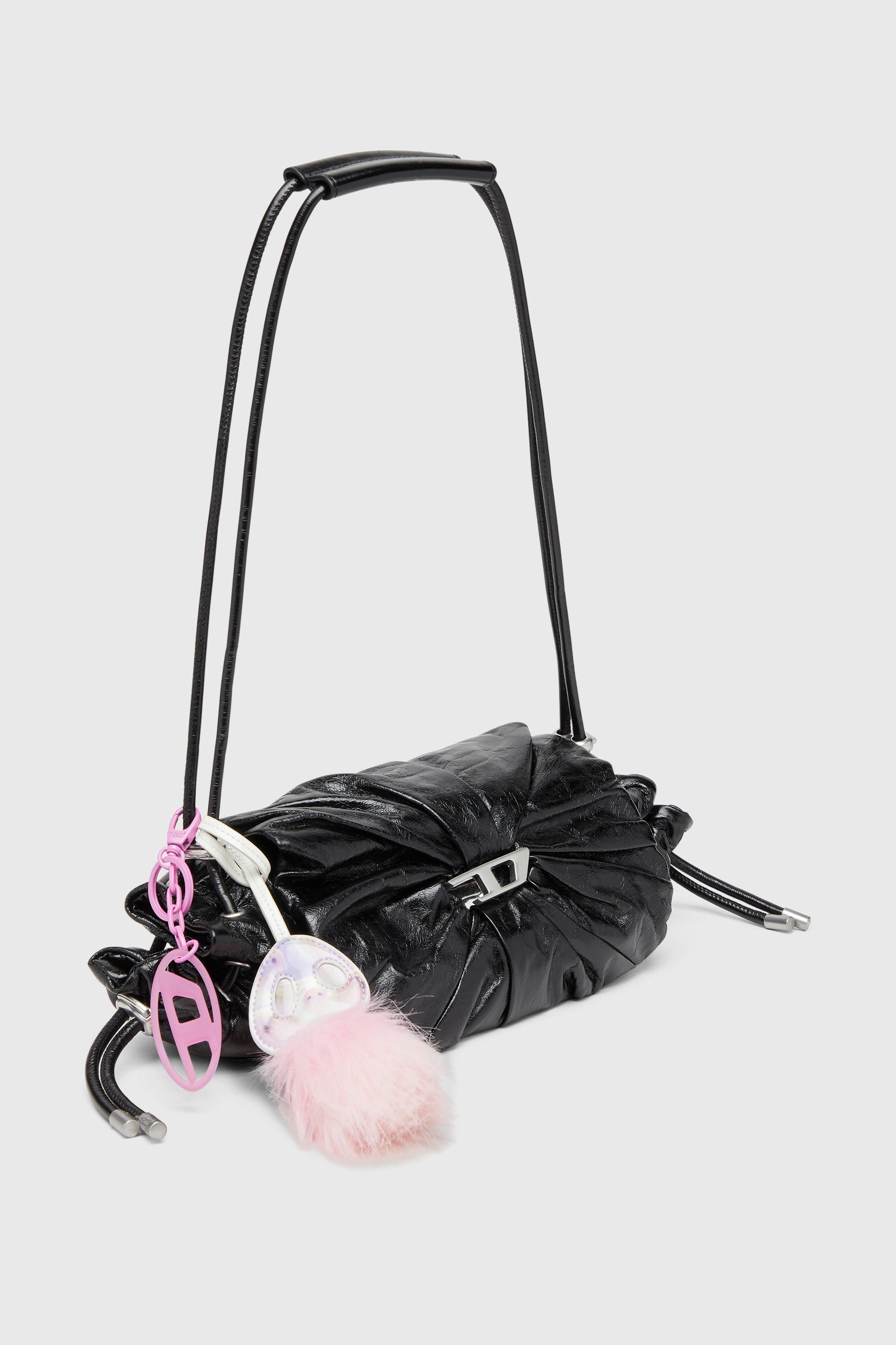 Diesel - SCRUNCH-D SHOULDER S, Woman's Scrunch-D-Small shoulder bag in shiny scrunched leather in Black - 2