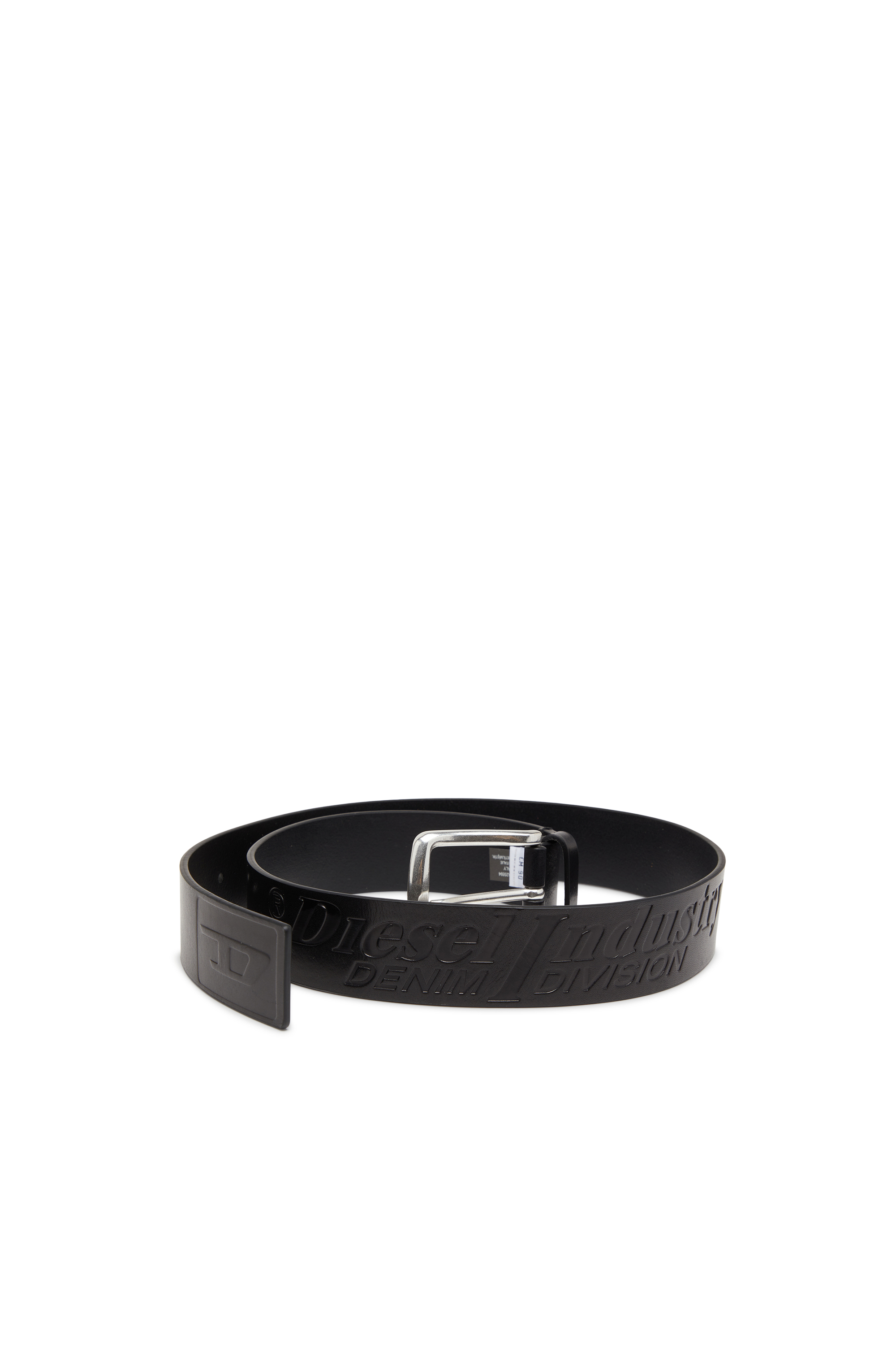 Diesel - B-FLAG-D EMBOSSED, Man's 4 cm leather belt with engraved logo in Black - 3
