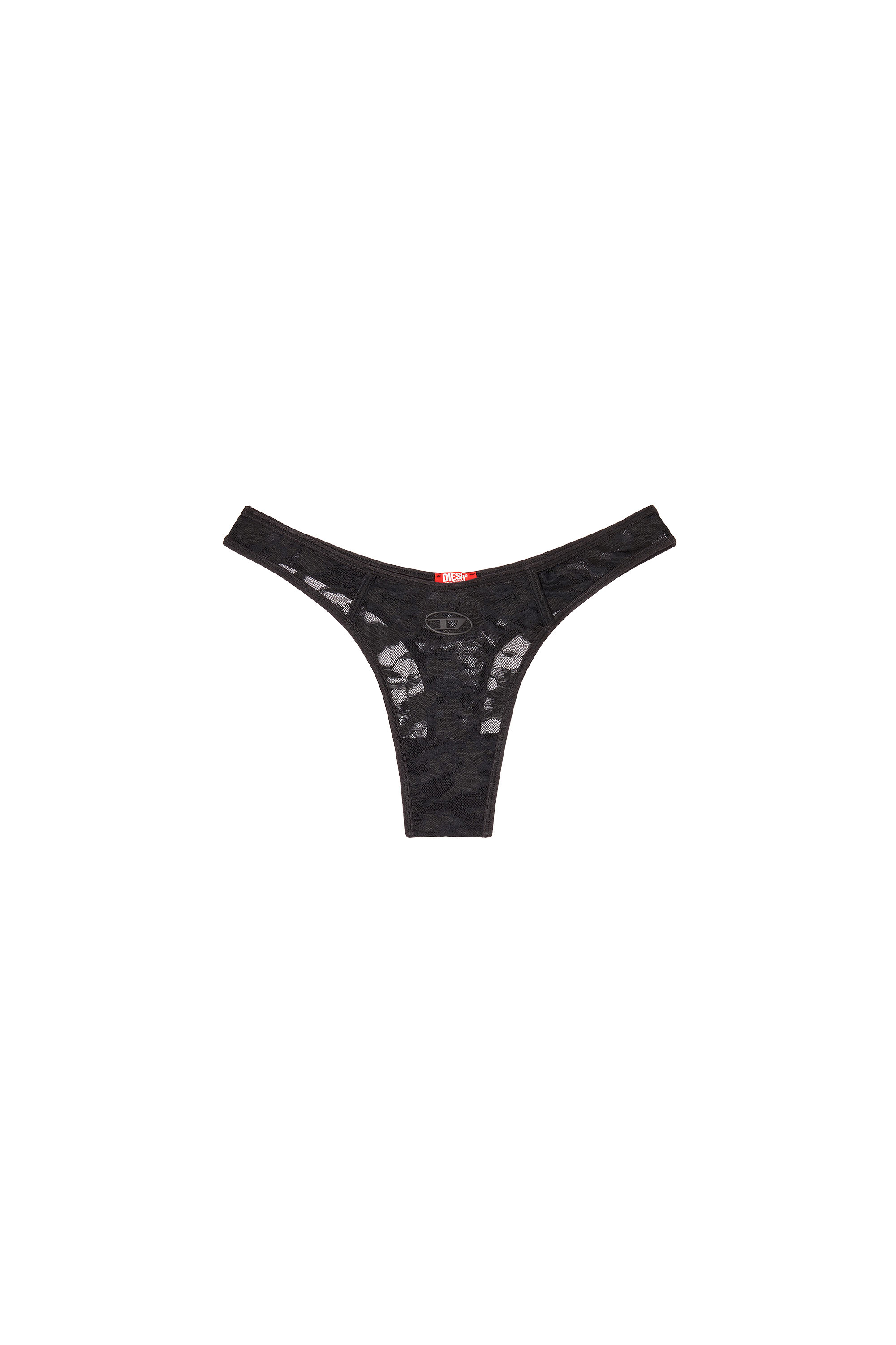 Diesel - MICRO-PUNCHY-UTLT, Woman's Thong in nylon lace with Oval D in Black - 3