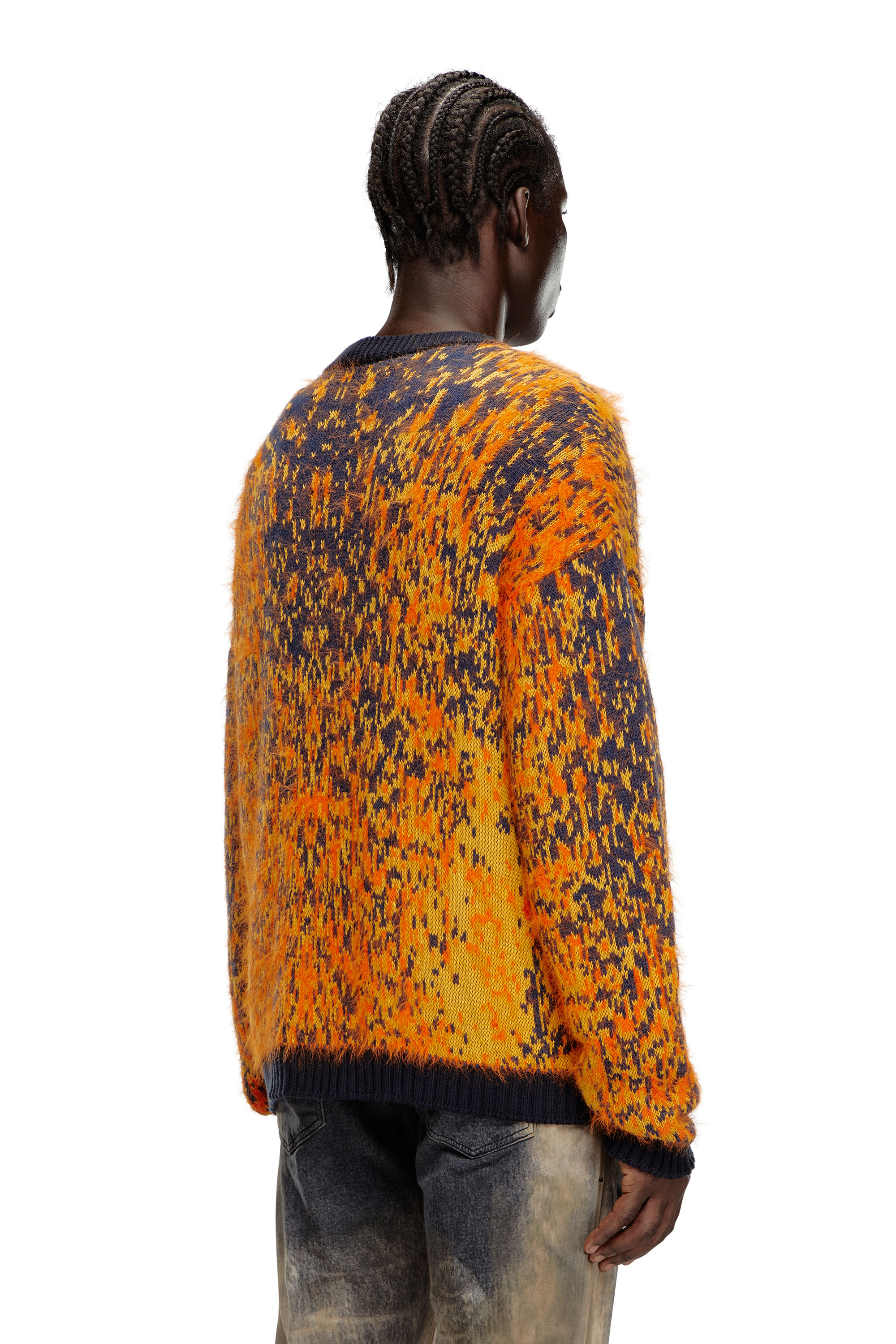 Diesel - K-RANGER, Man's Fuzzy cardigan with abstract pattern in Orange - 5