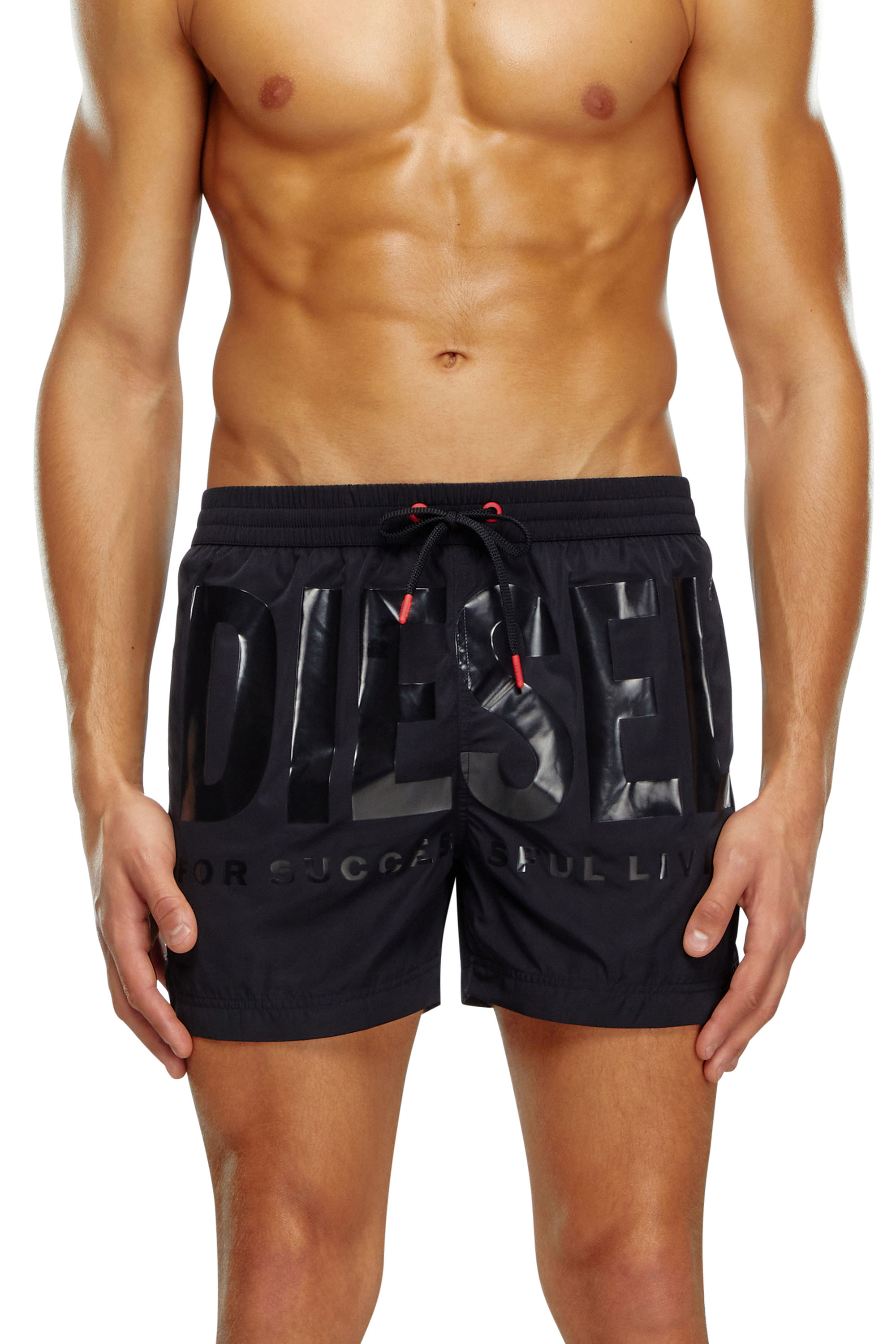 Diesel - BMBX-KEN-37, Man's Mid-length swim shorts with tonal logo in Black - 1