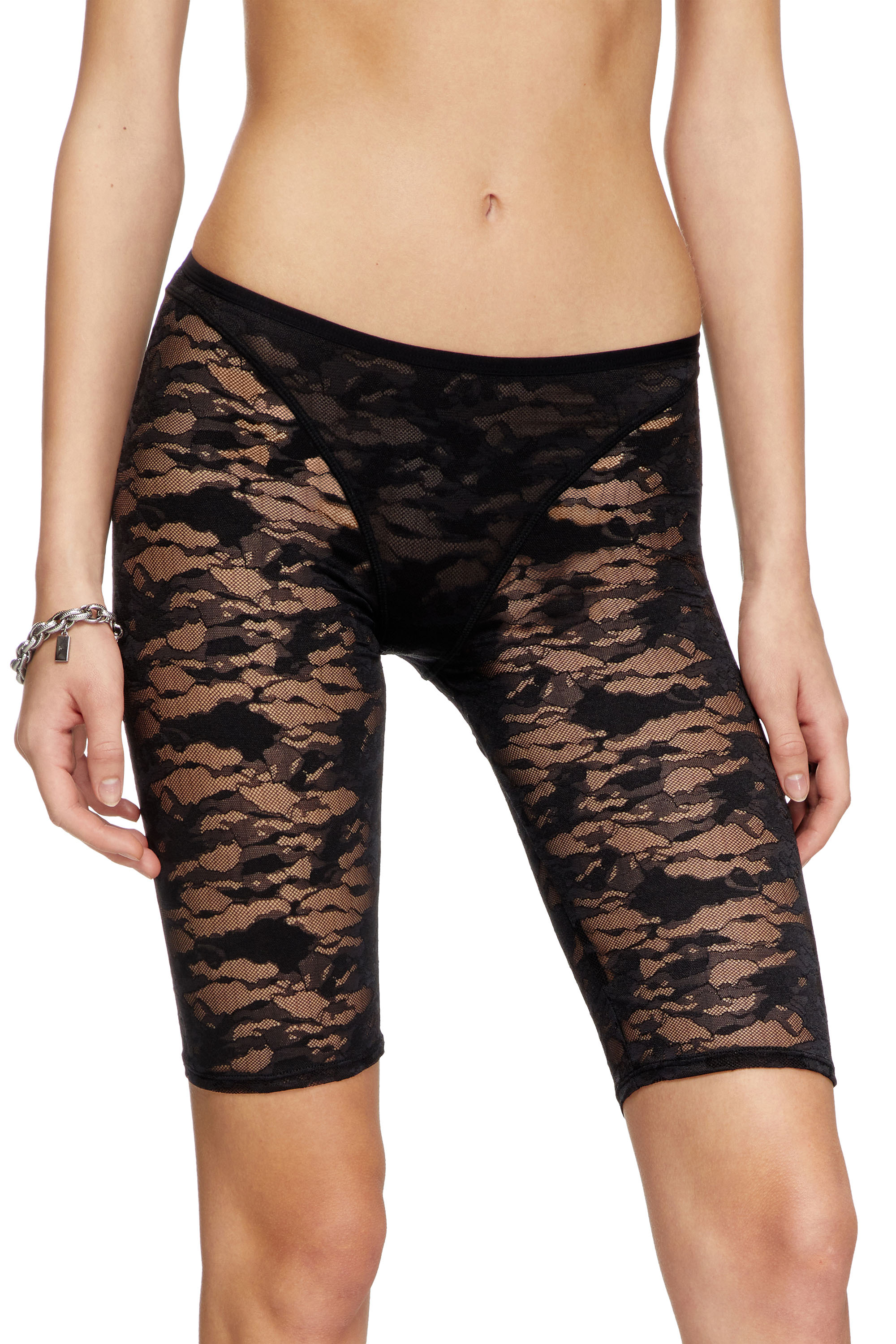 Diesel - UFLB-D-OVAL-LACE-SHORT, Woman's Camo lace shorts with Oval D plaque in Black - 2