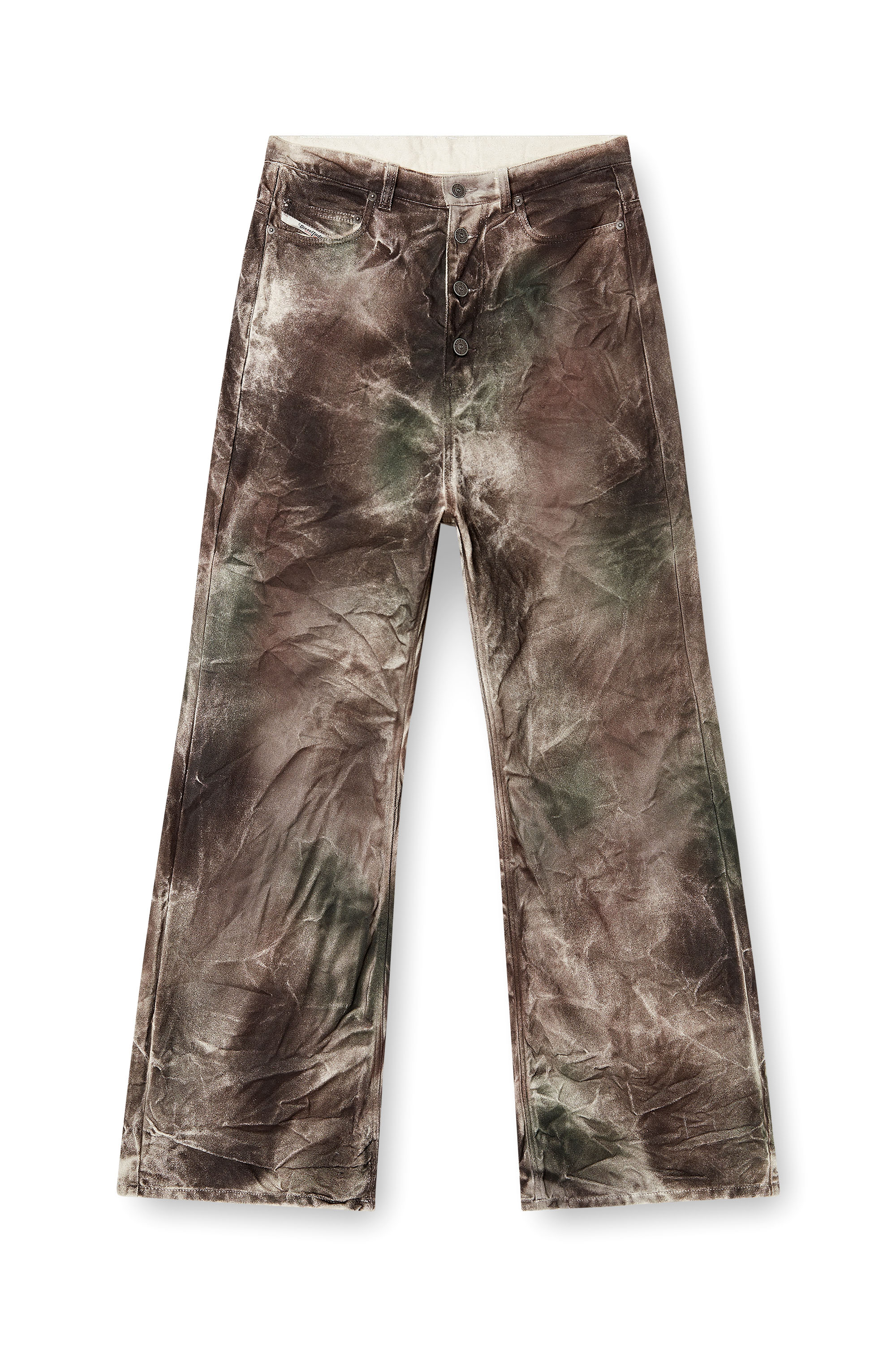 Diesel - P-THUG-PANT, Unisex's Pants in crinkled camo canvas in Brown/Green - 4