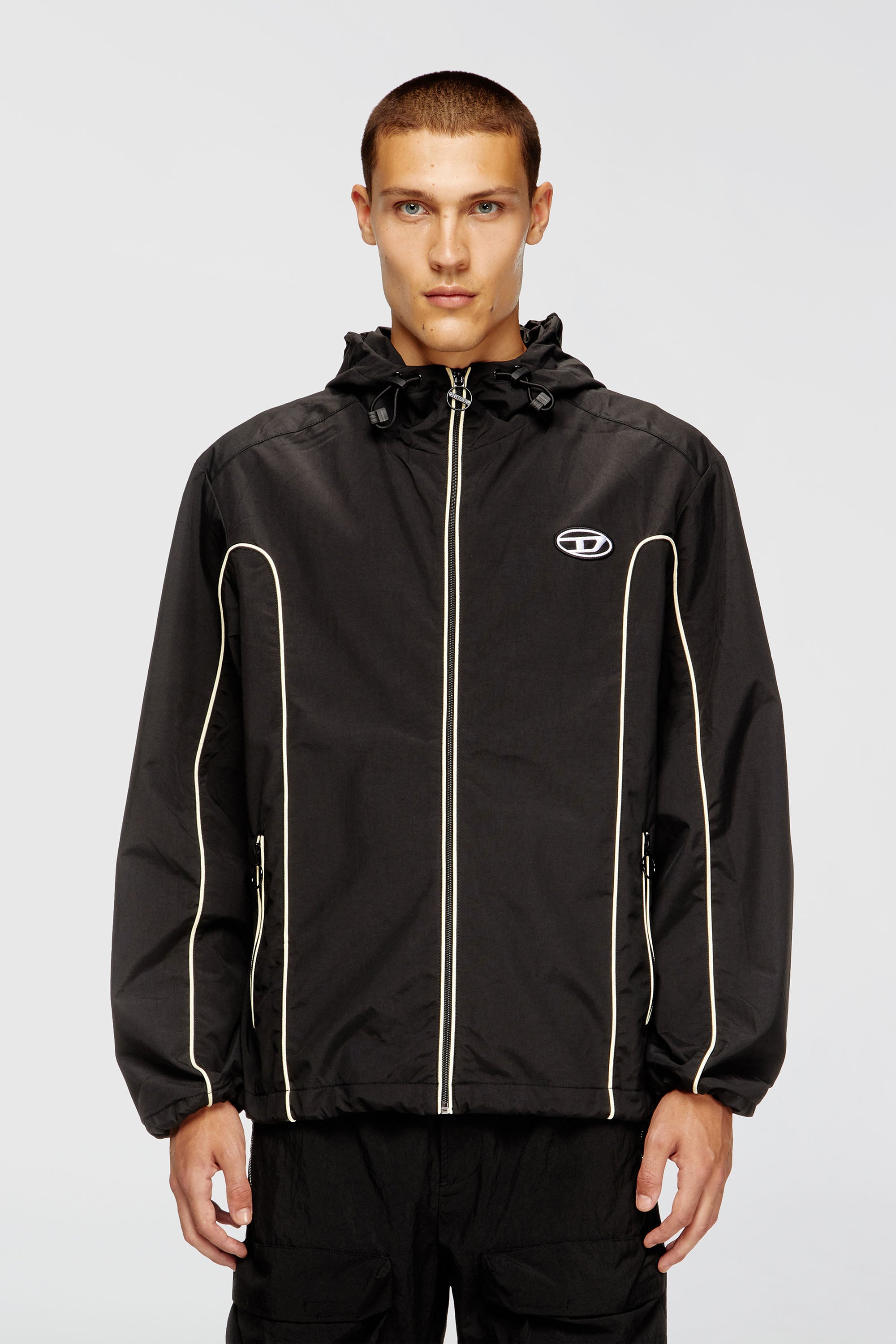 Diesel - J-HIVES, Man's Windbreaker with contrast piping in Black - 1