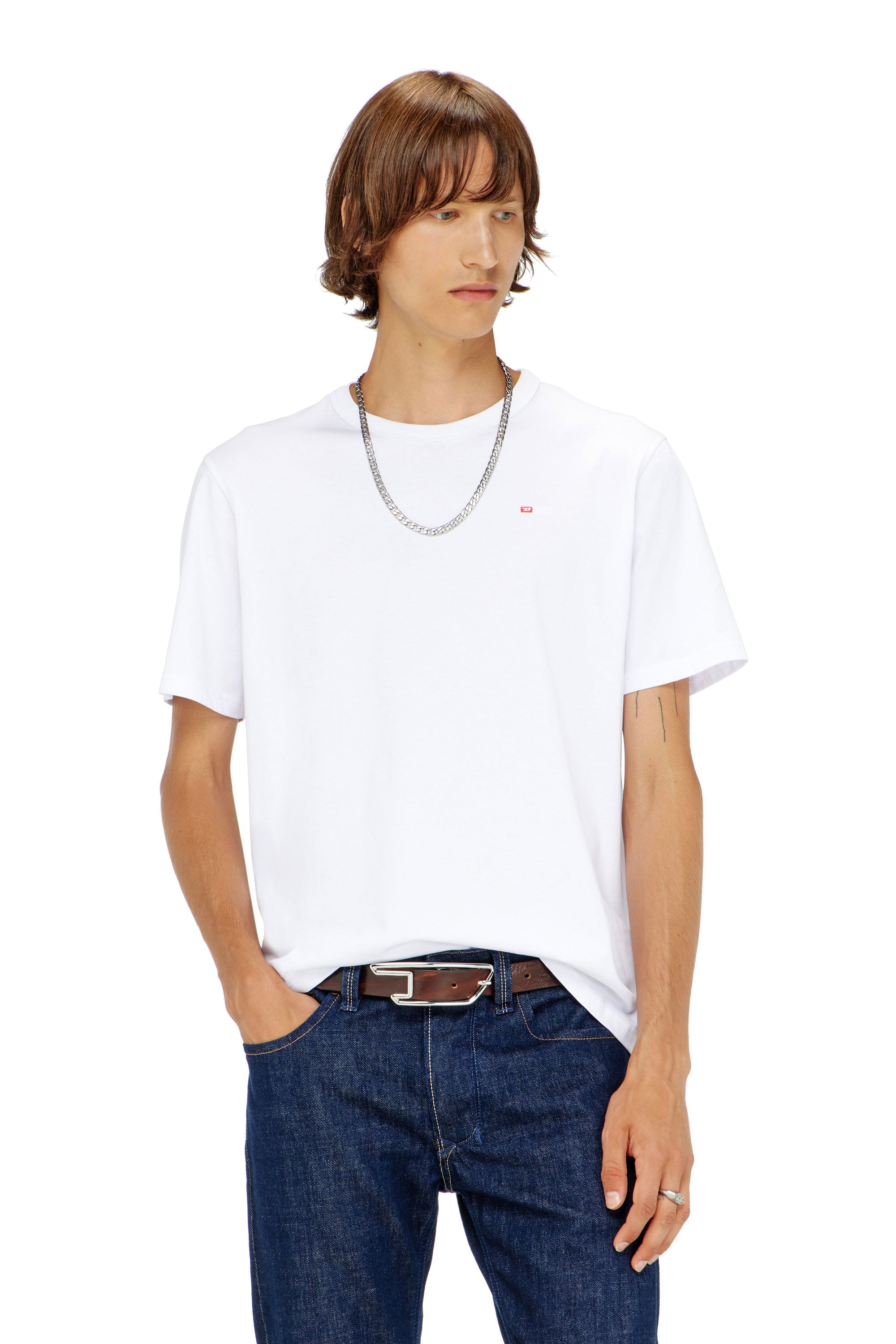 Diesel - T-ADJUST-MICRODIV, Unisex's T-shirt with micro-embroidered logo in White - 3