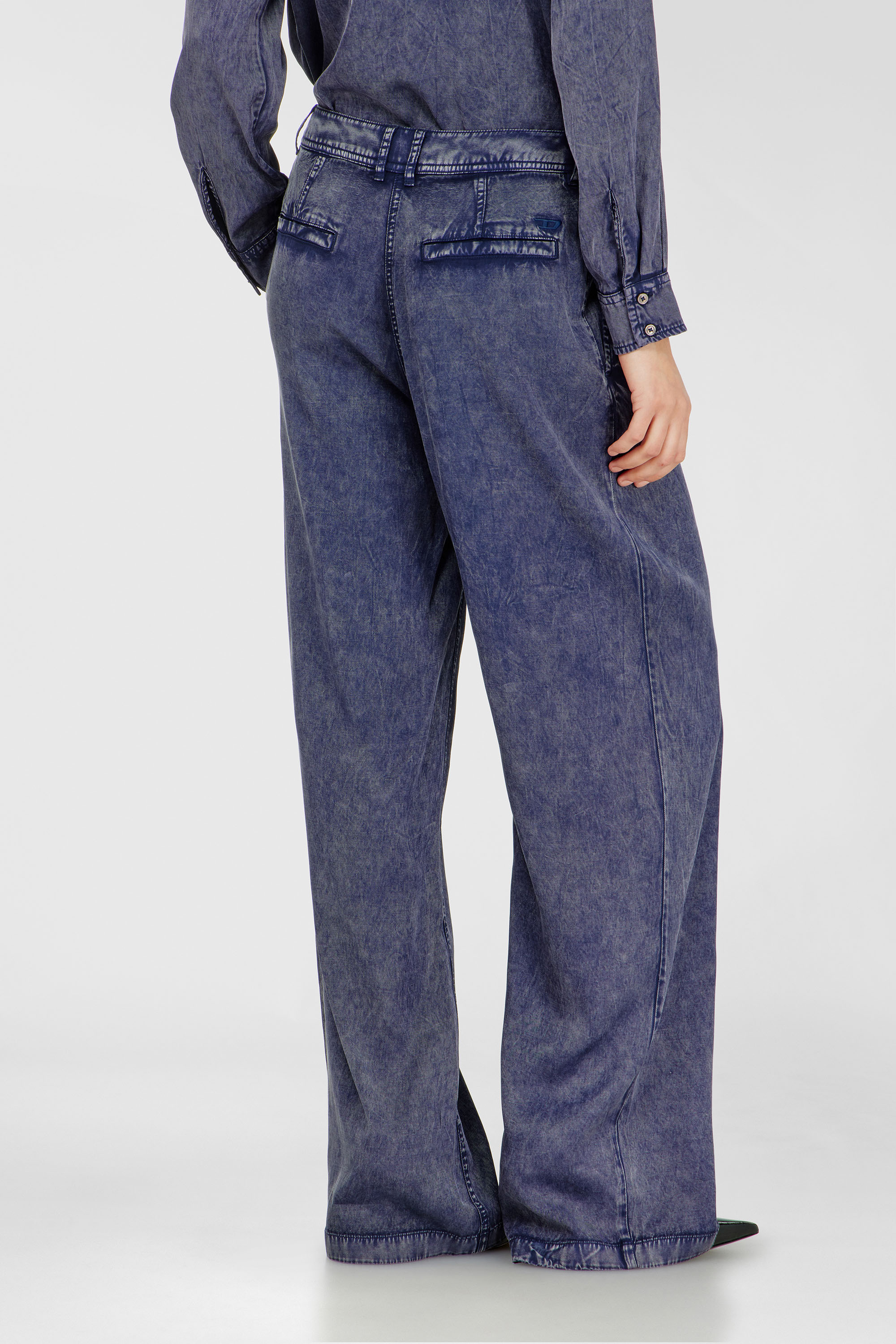 Diesel - P-AUSTINE, Woman's Wide-leg pants in denim-effect viscose in Dark Blue - 4