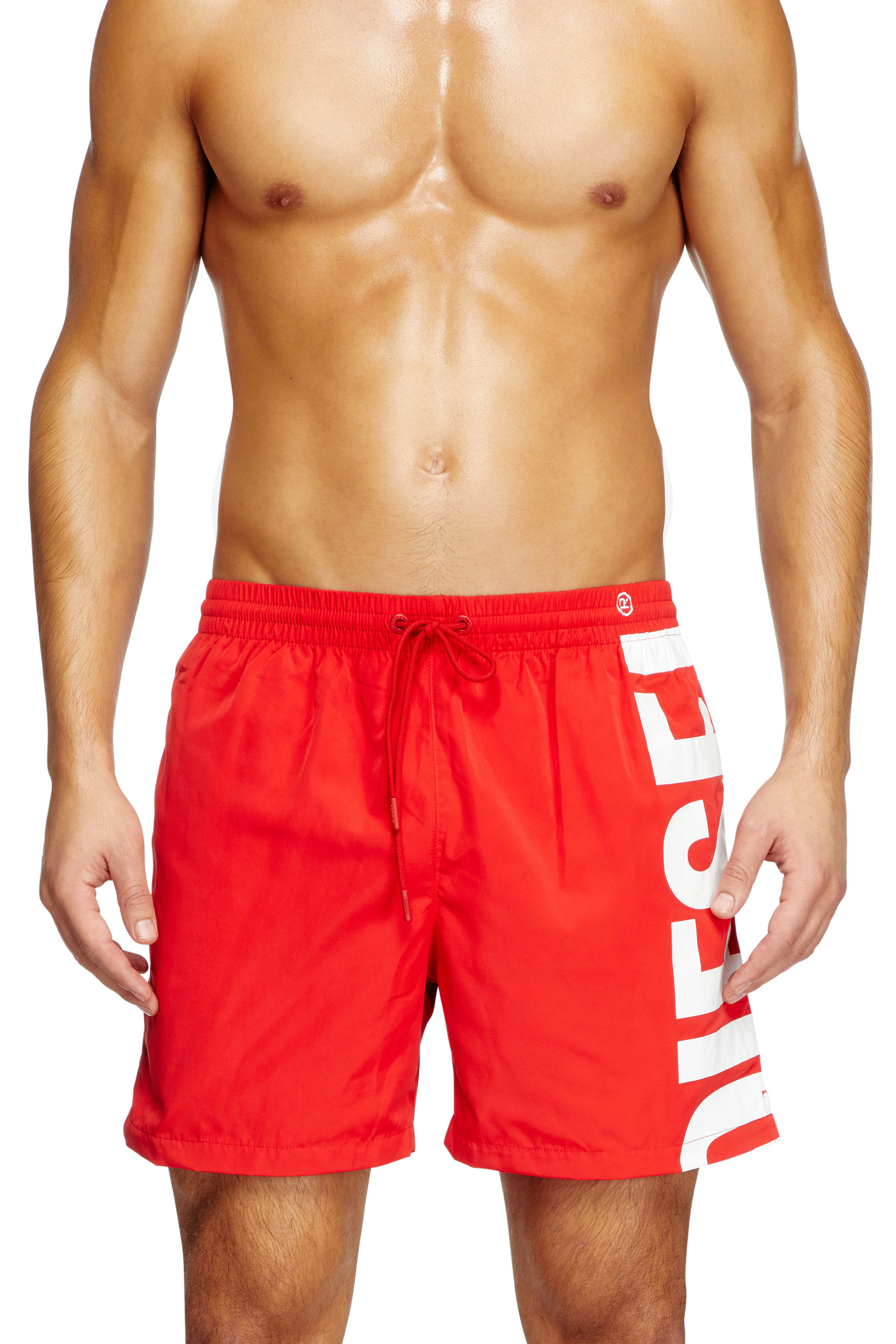 Diesel - RIO-41-D-CORE, Man's Mid-length swim shorts with maxi logo in Red/White - 1