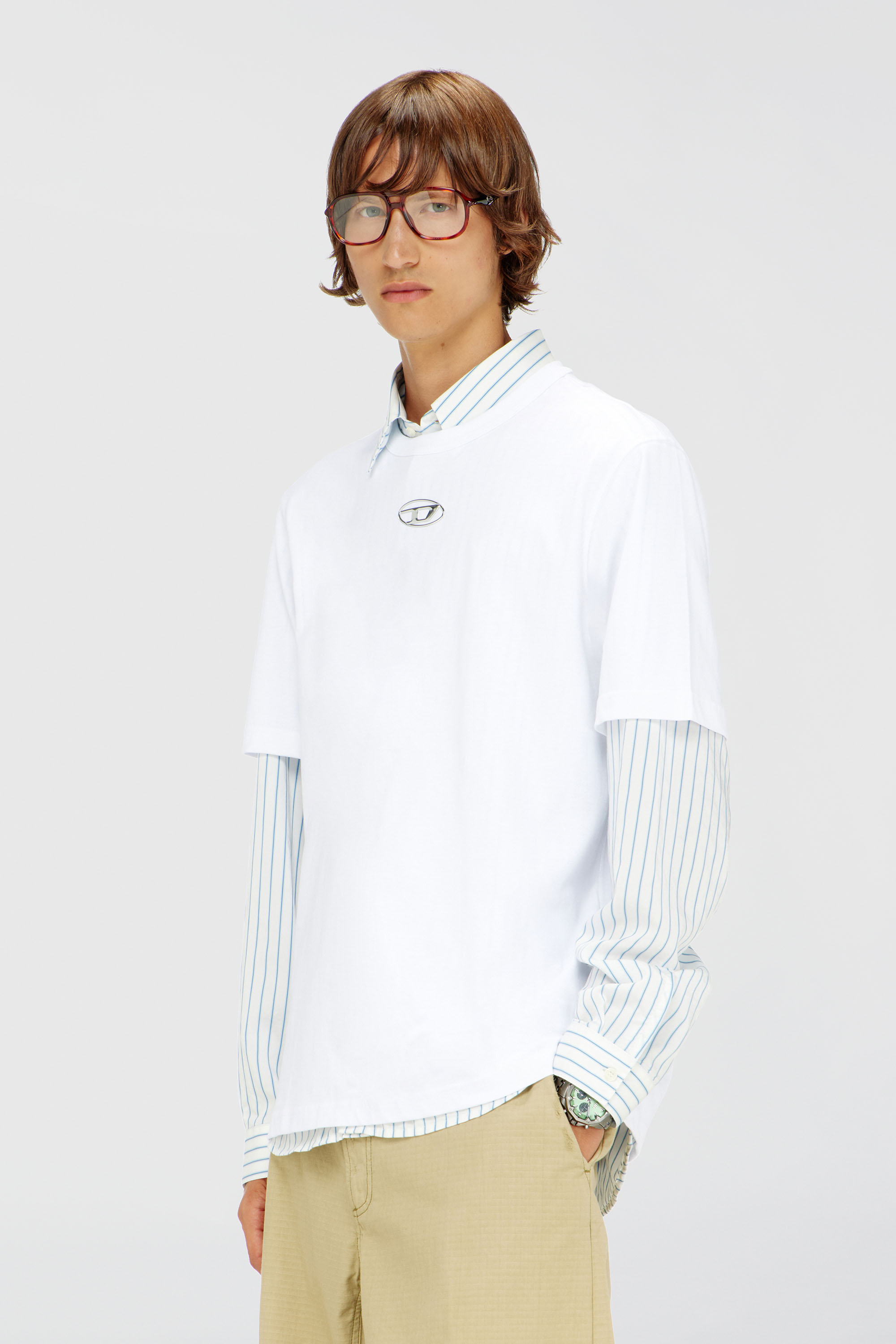 Diesel - T-ADJUST-OD, Man's T-shirt with metallic Oval D in White - 3