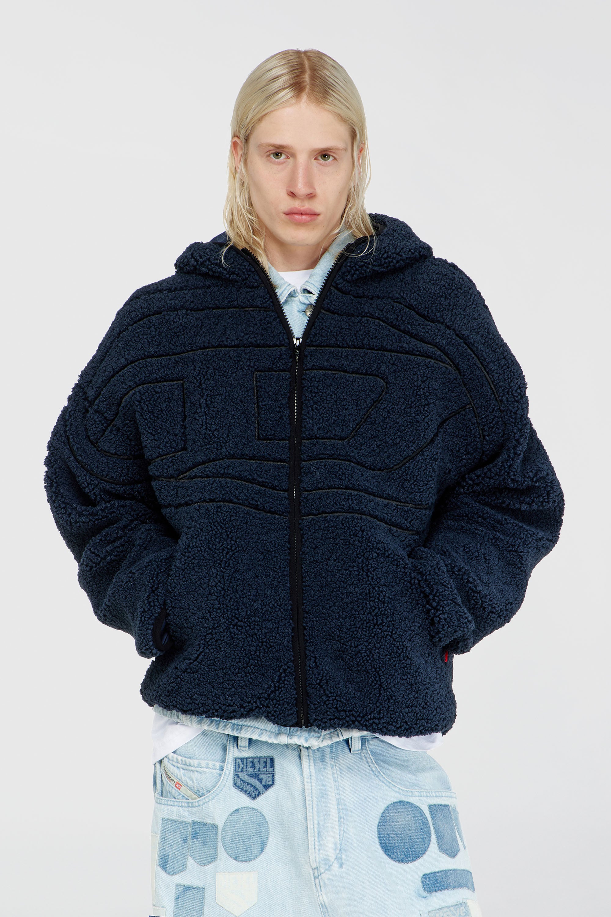 Diesel - S-ZAT, Man's Teddy hoodie sweatshirt in Dark Blue - 3