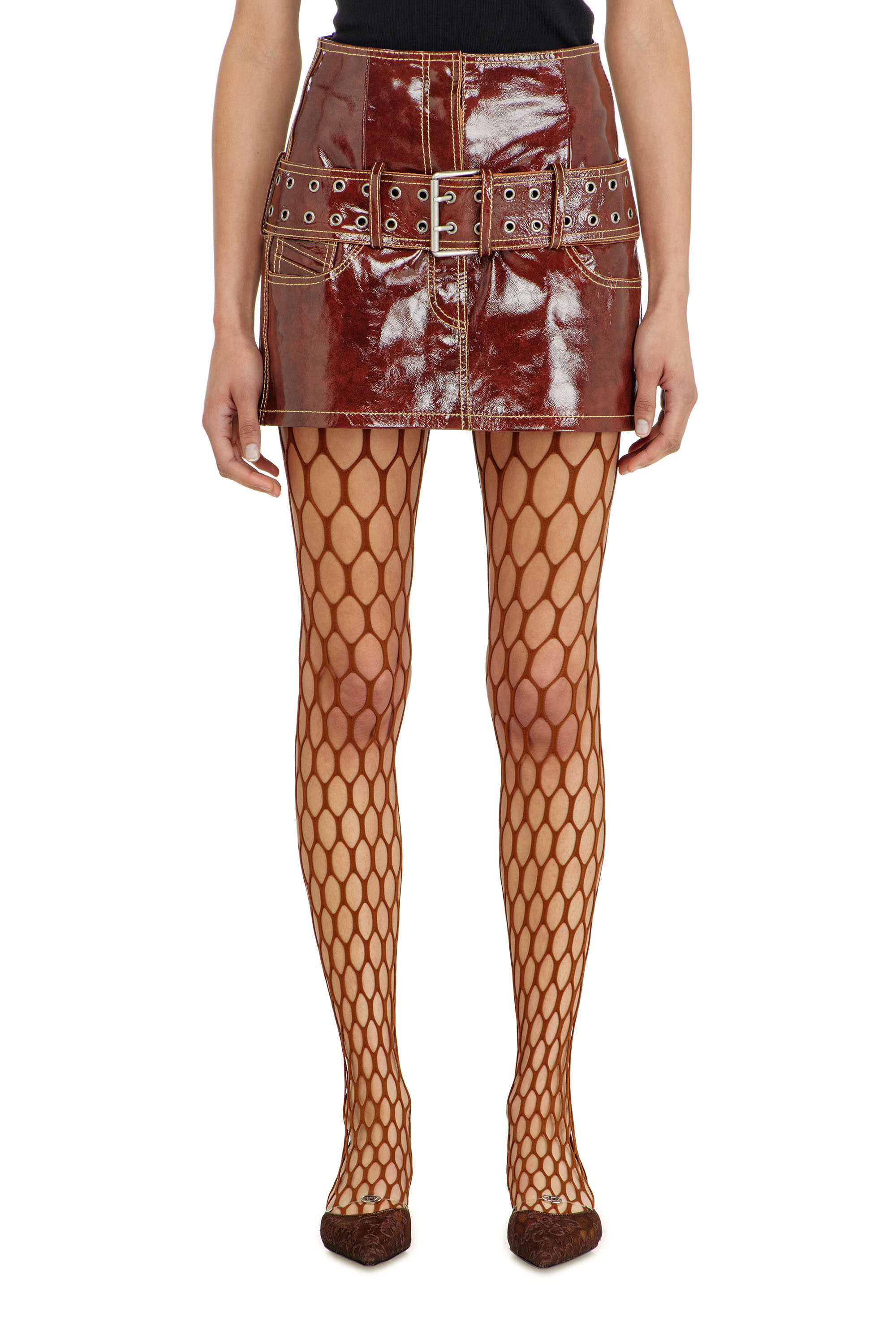 Diesel - L-EVANT, Woman's Patent-leather miniskirt with belt in null - 3