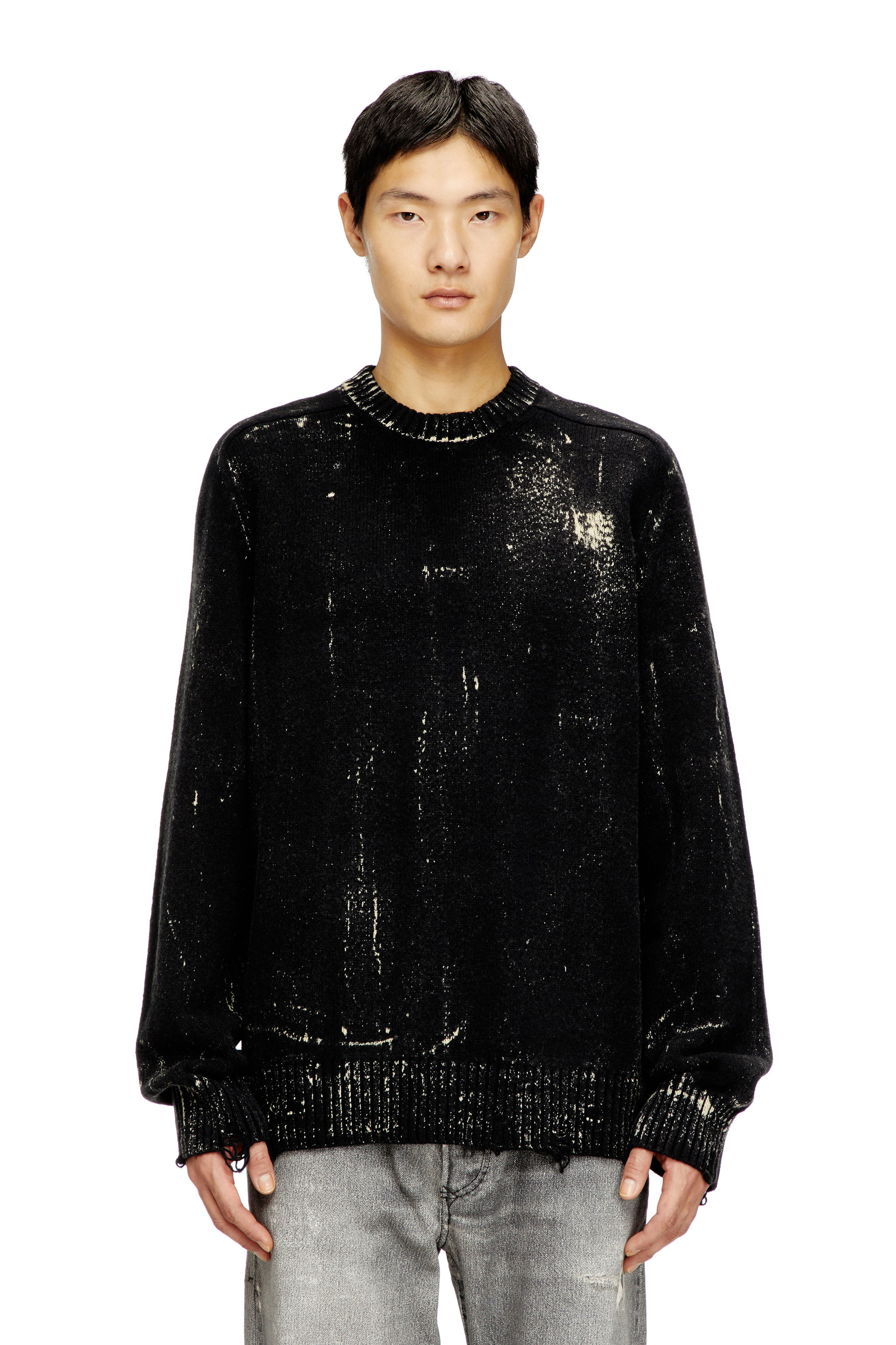 Diesel - K-MAXENSE, Man's Distressed jumper in wool blend in Black - 1