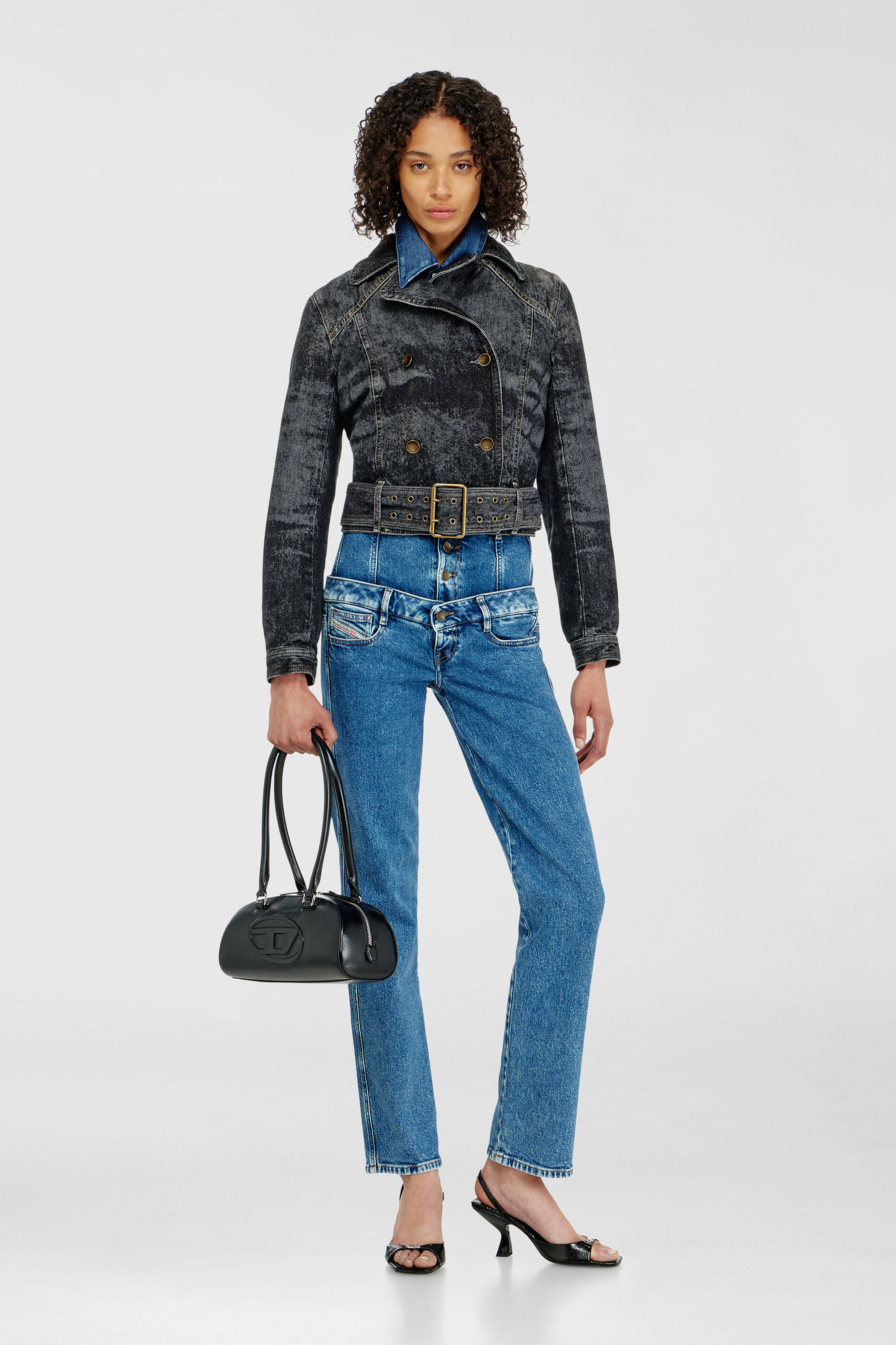 Diesel - DE-LEGEND-S, Woman's Cropped denim jacket with belt in Black - 1
