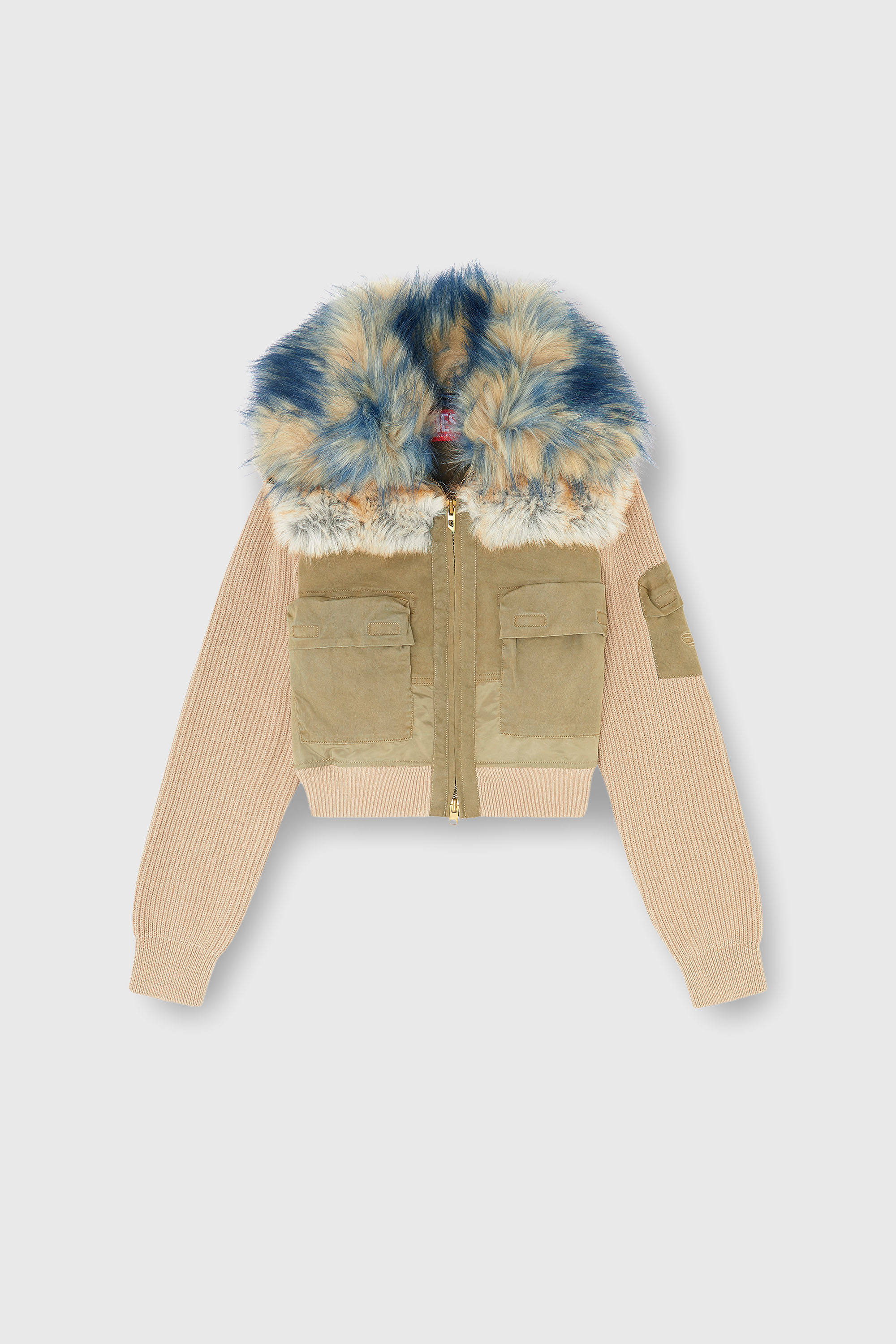 Diesel - G-USTAV, Woman's Bomber jacket with rib-knit and plush trims in Beige - 2