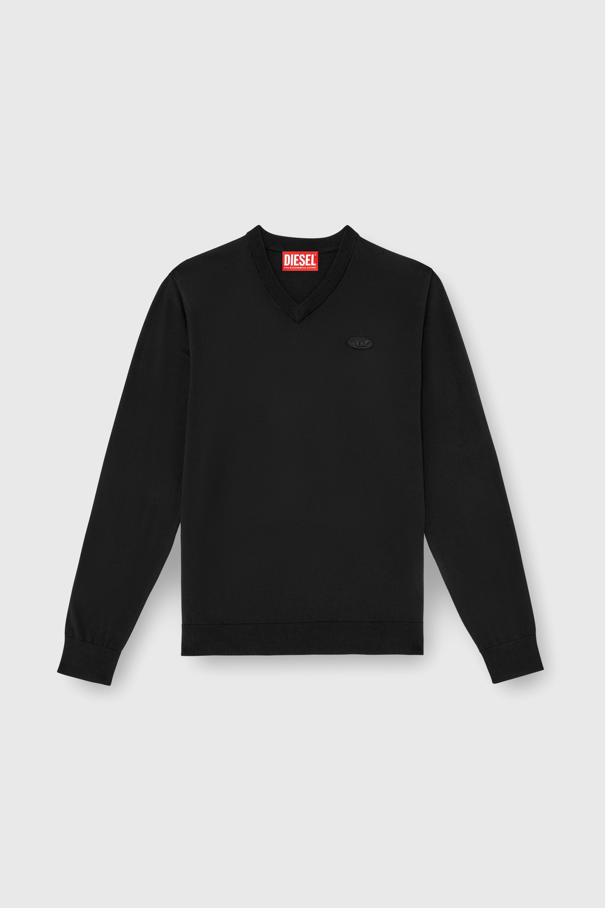 Diesel - K-FREEX-VNECK-TAG-T92, Man's Cotton knit V-neck with tonal Oval D logo in Black - 2