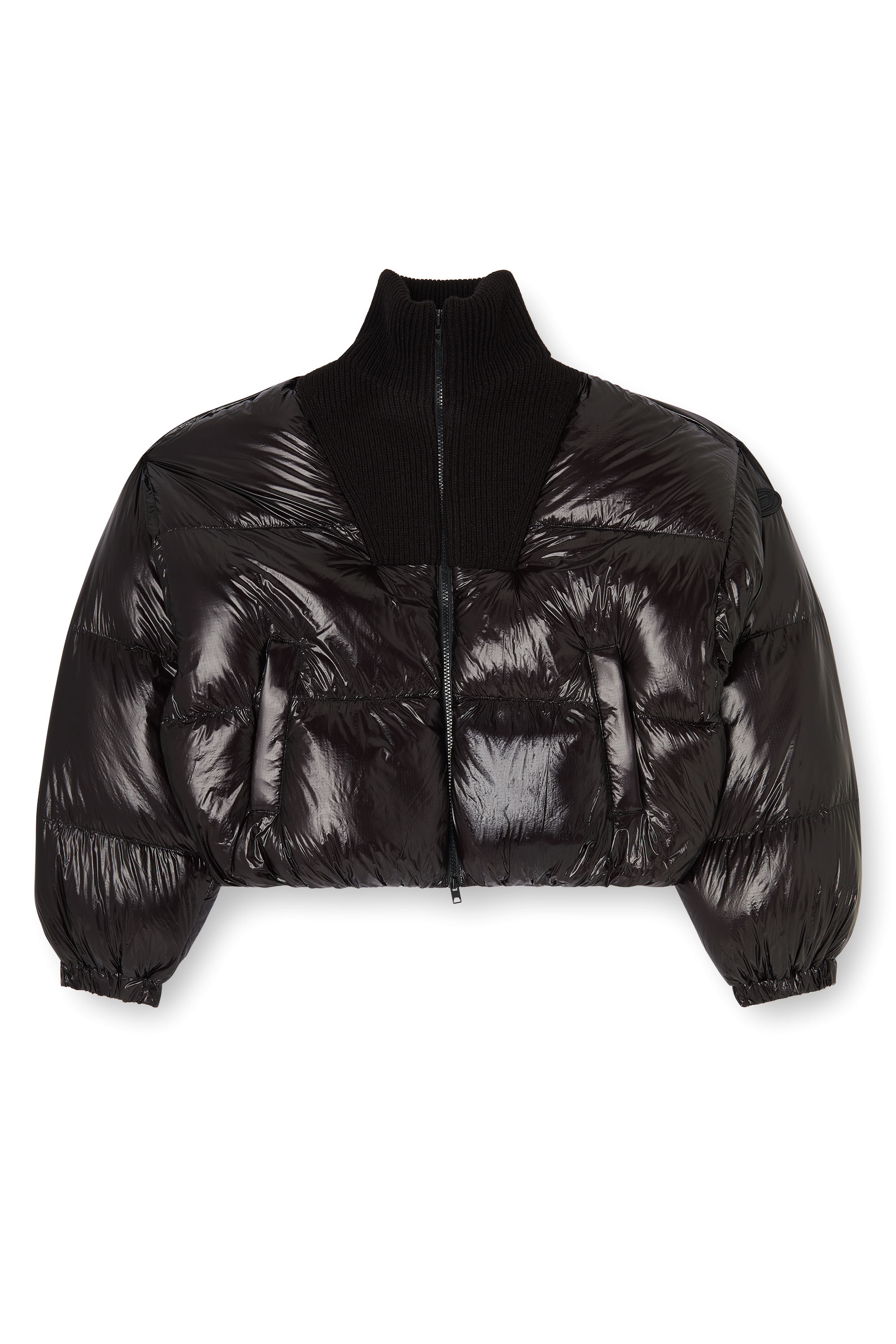 Diesel - W-ARRIOR, Woman's Down puffer jacket in ripstop with knitted collar in Black - 3
