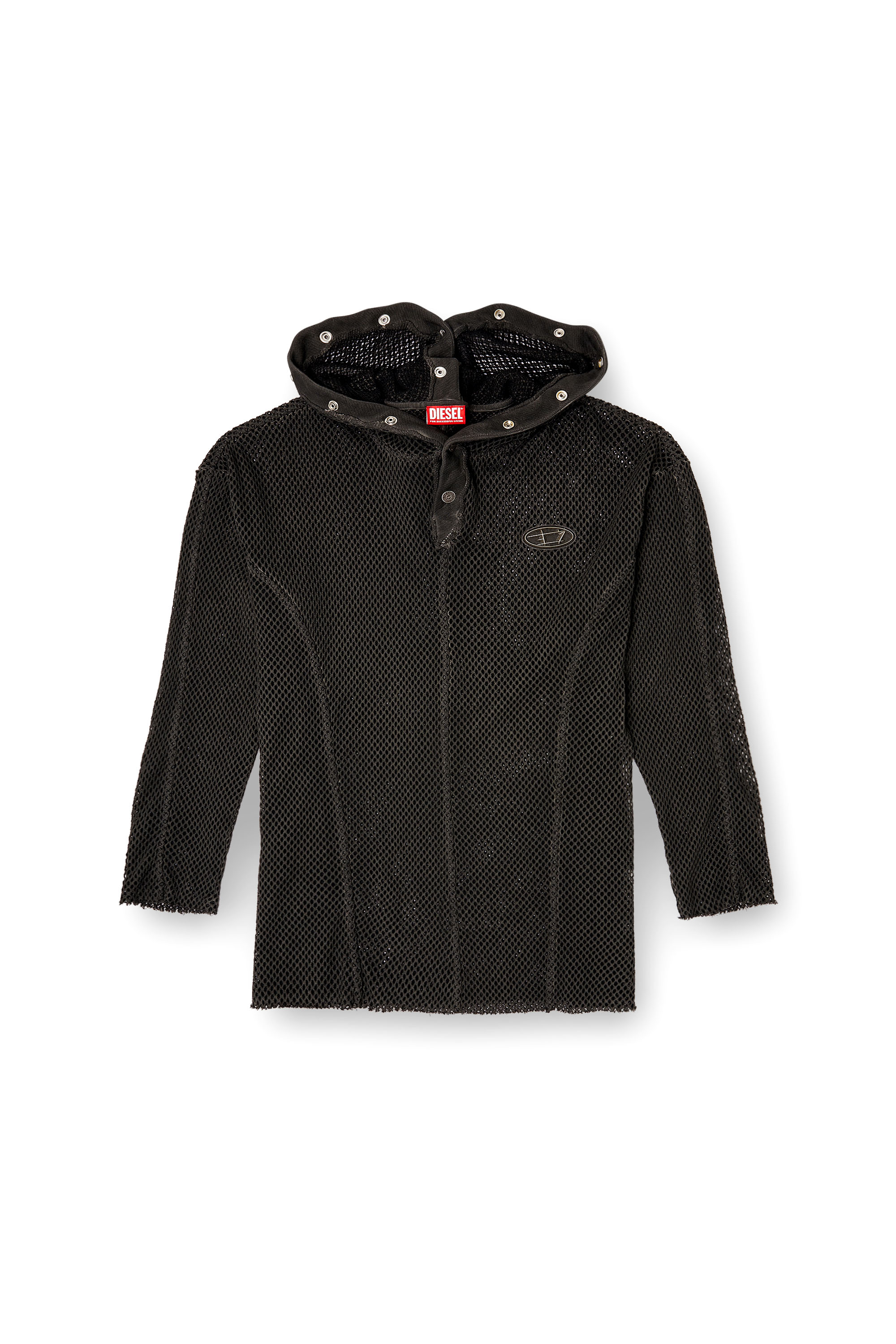 Diesel - S-THUG-FISHNET, Unisex's Fishnet hoodie with full-closure hood in Black - 4