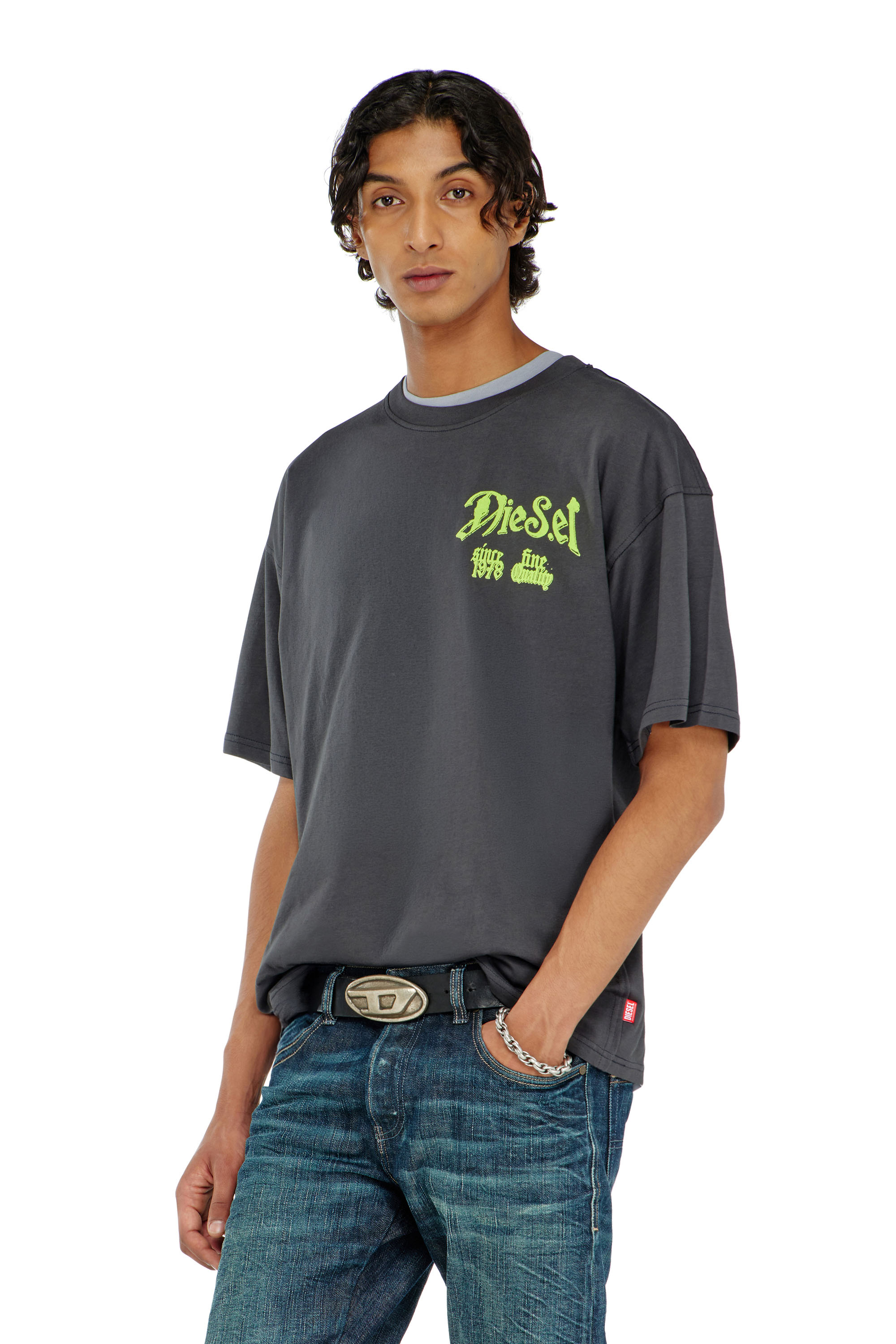 Diesel - T-BOXT-AA2, Man's Cotton T-shirt with flock graphic in Dark grey - 1