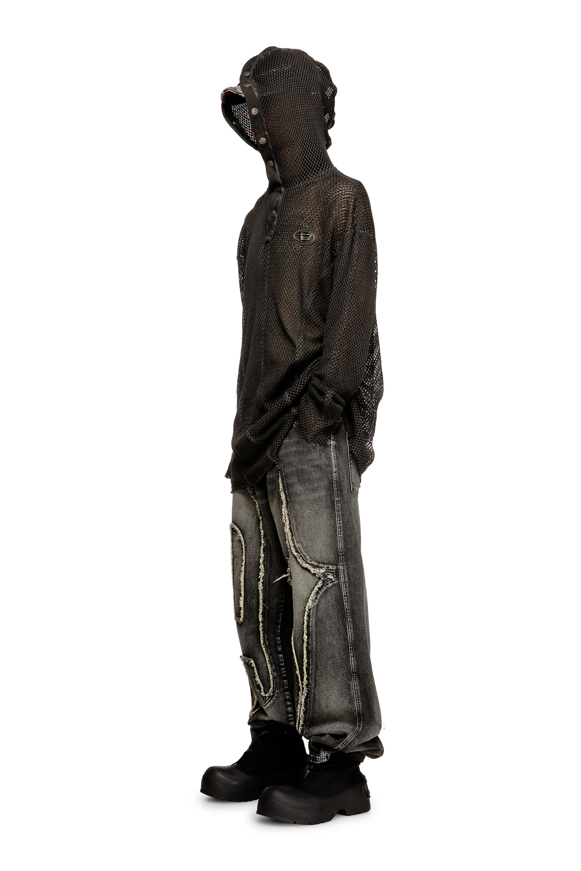 Diesel - S-THUG-FISHNET, Unisex's Fishnet hoodie with full-closure hood in Black - 3