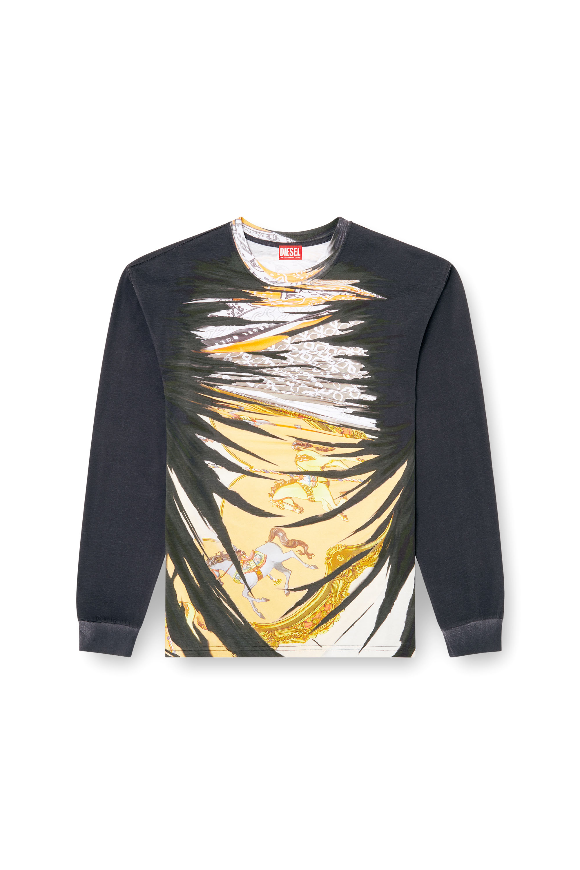 Diesel - T-BOXT-LS-R2, Man's Long-sleeve T-shirt with bandana print in Black/Yellow - 2