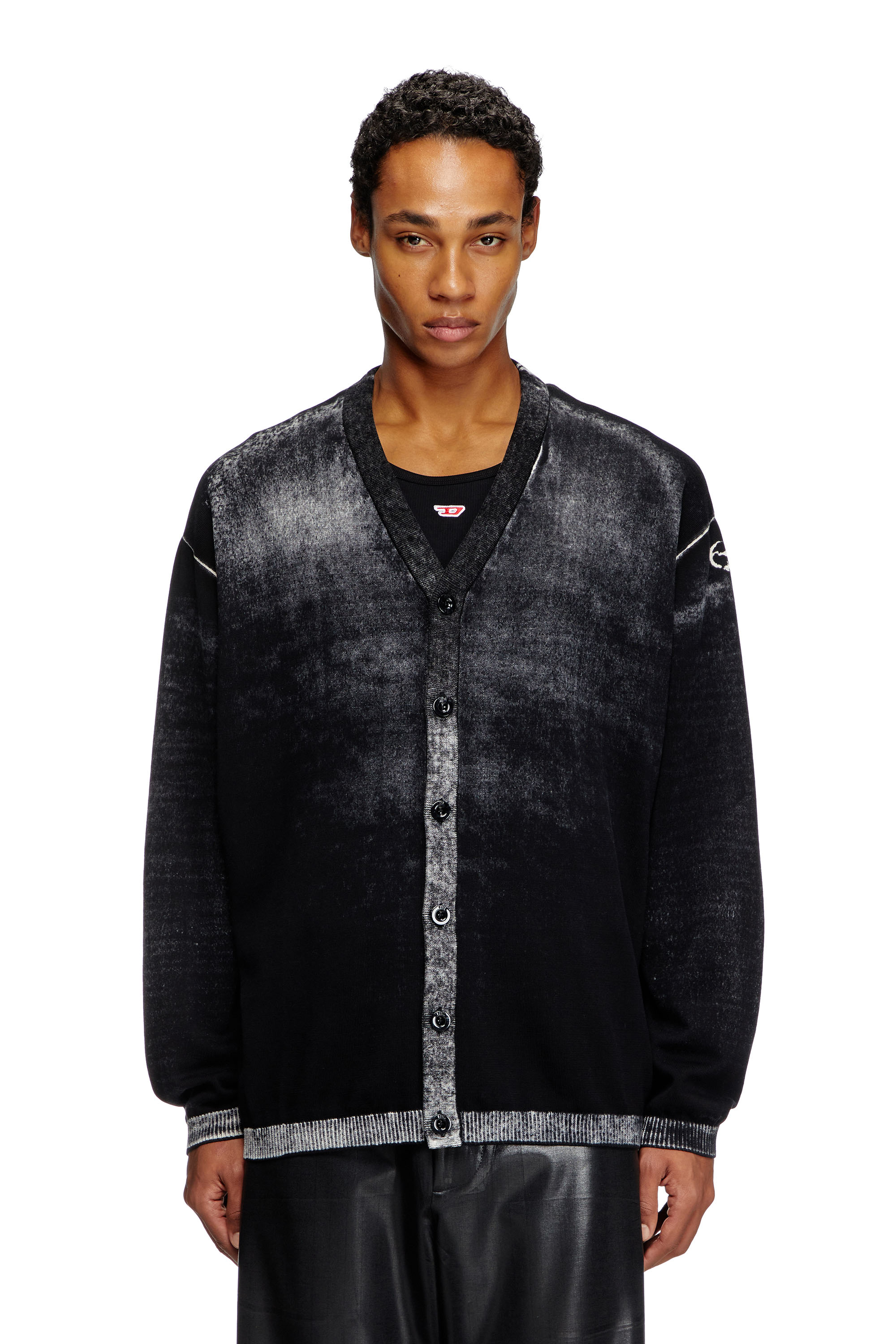 Diesel - K-LARENCE-CARDIGAN-B, Man's Reverse-print cotton cardigan in Black - 1