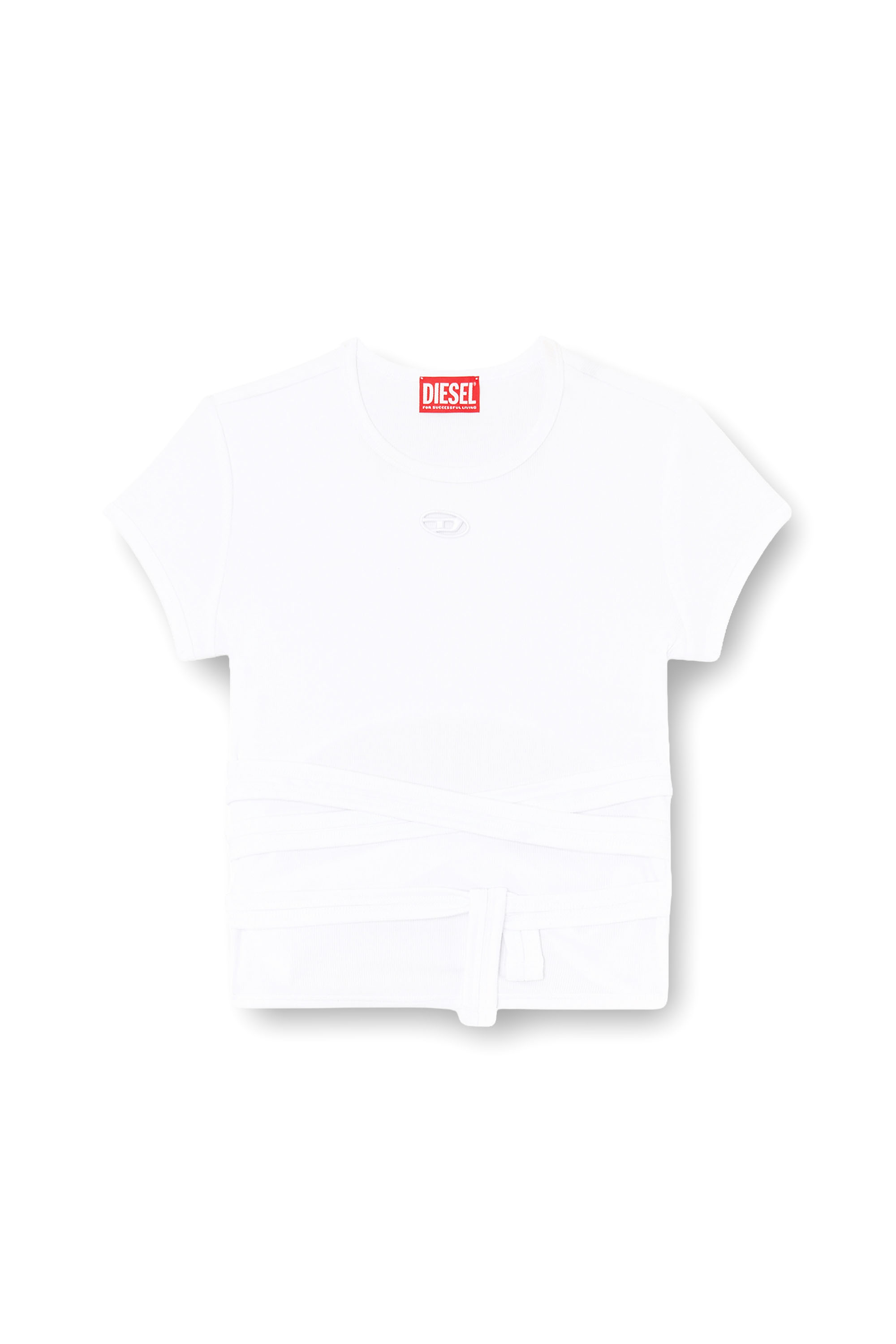 Diesel - T-BUNNY-TAIL-S1, Woman's Ribbed t-shirt with wrap-around laces in White - 2