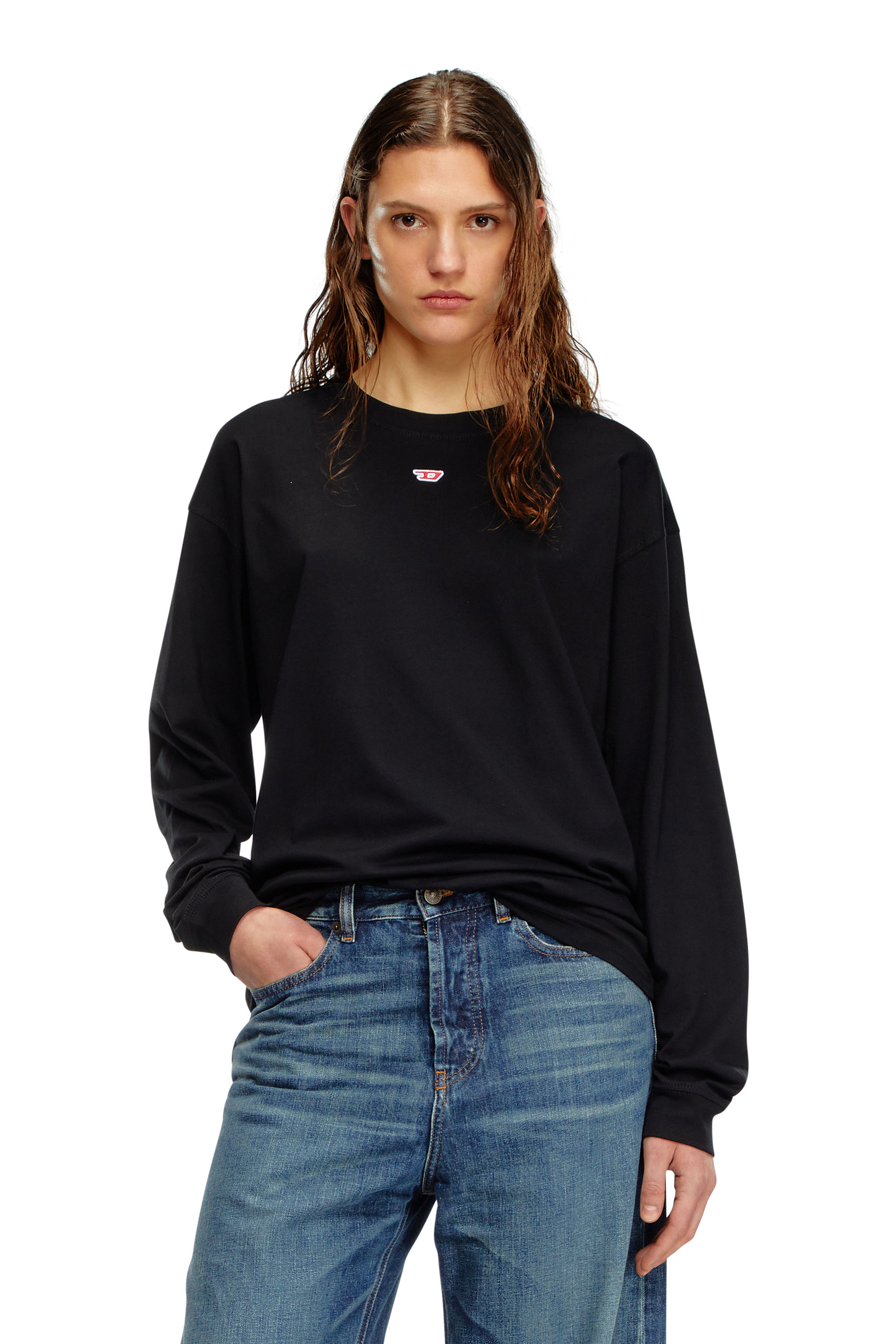 Diesel - T-BOXT-LS-D, Unisex's Longs-sleeve T-shirt with D patch in Black - 1