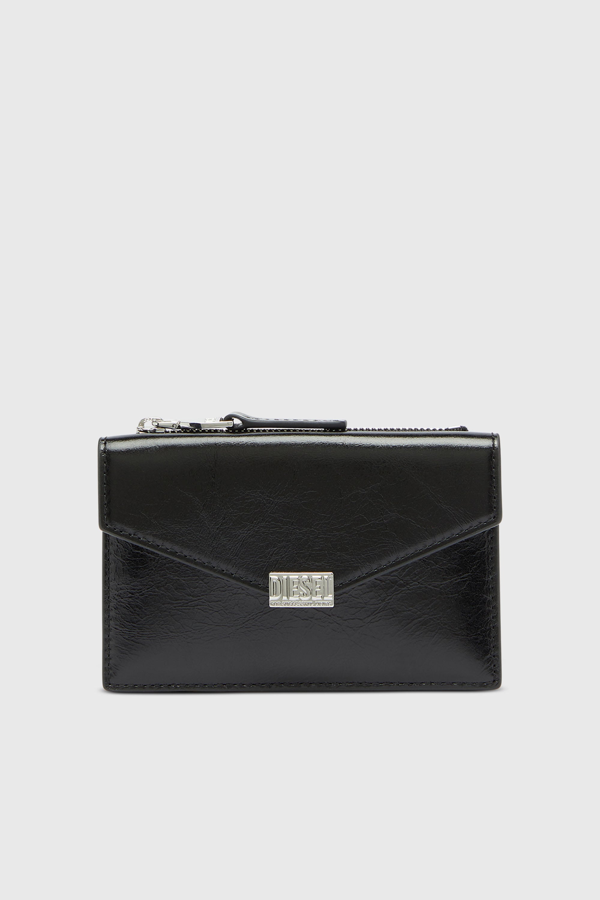 Diesel - D-ENVELOP CARD HOLDER, Woman's Envelope-style card holder in shiny wrinkled leather in Black - 1