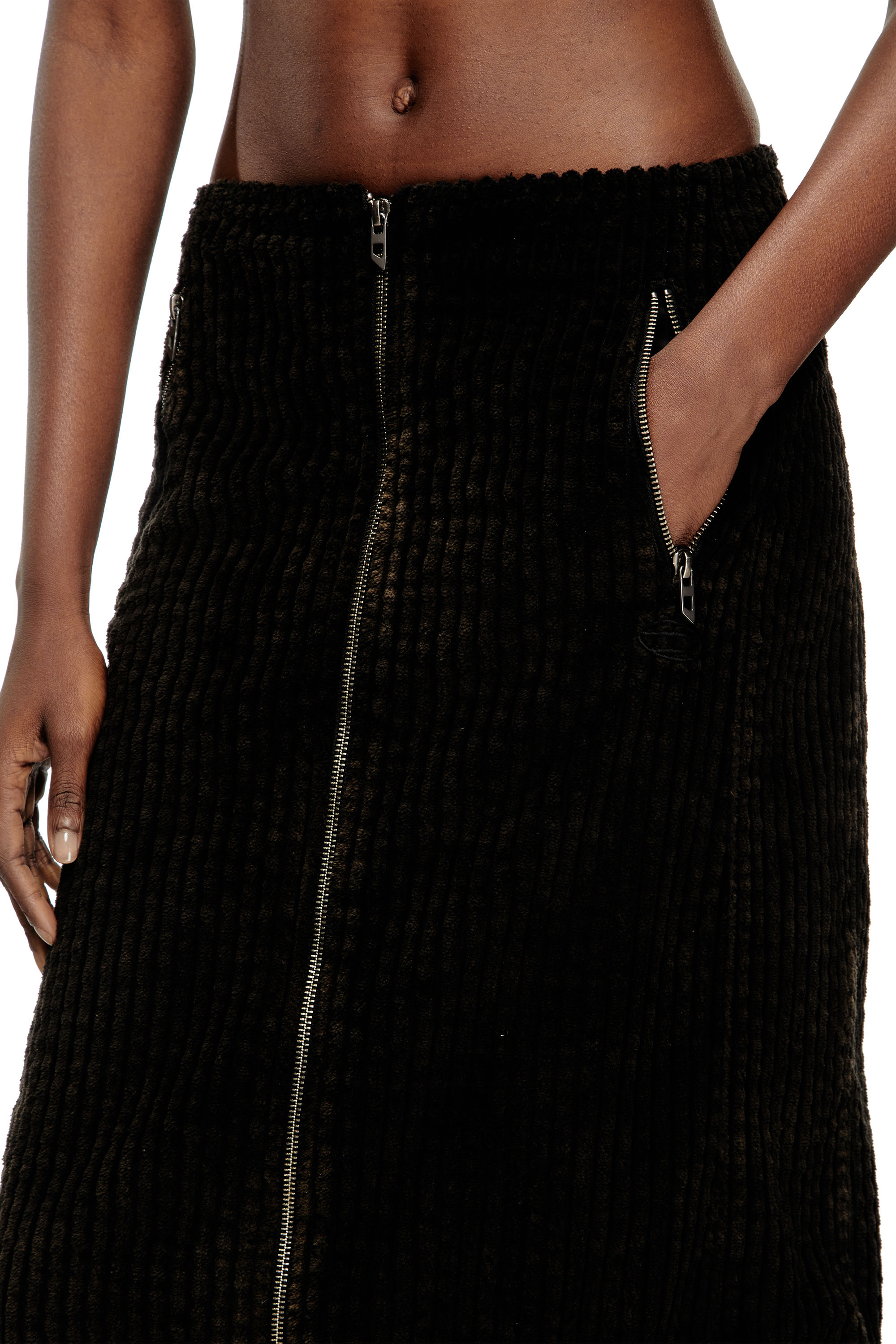 Diesel - O-LLIPOP, Woman's Cotton midi skirt with zipper in Black - 4