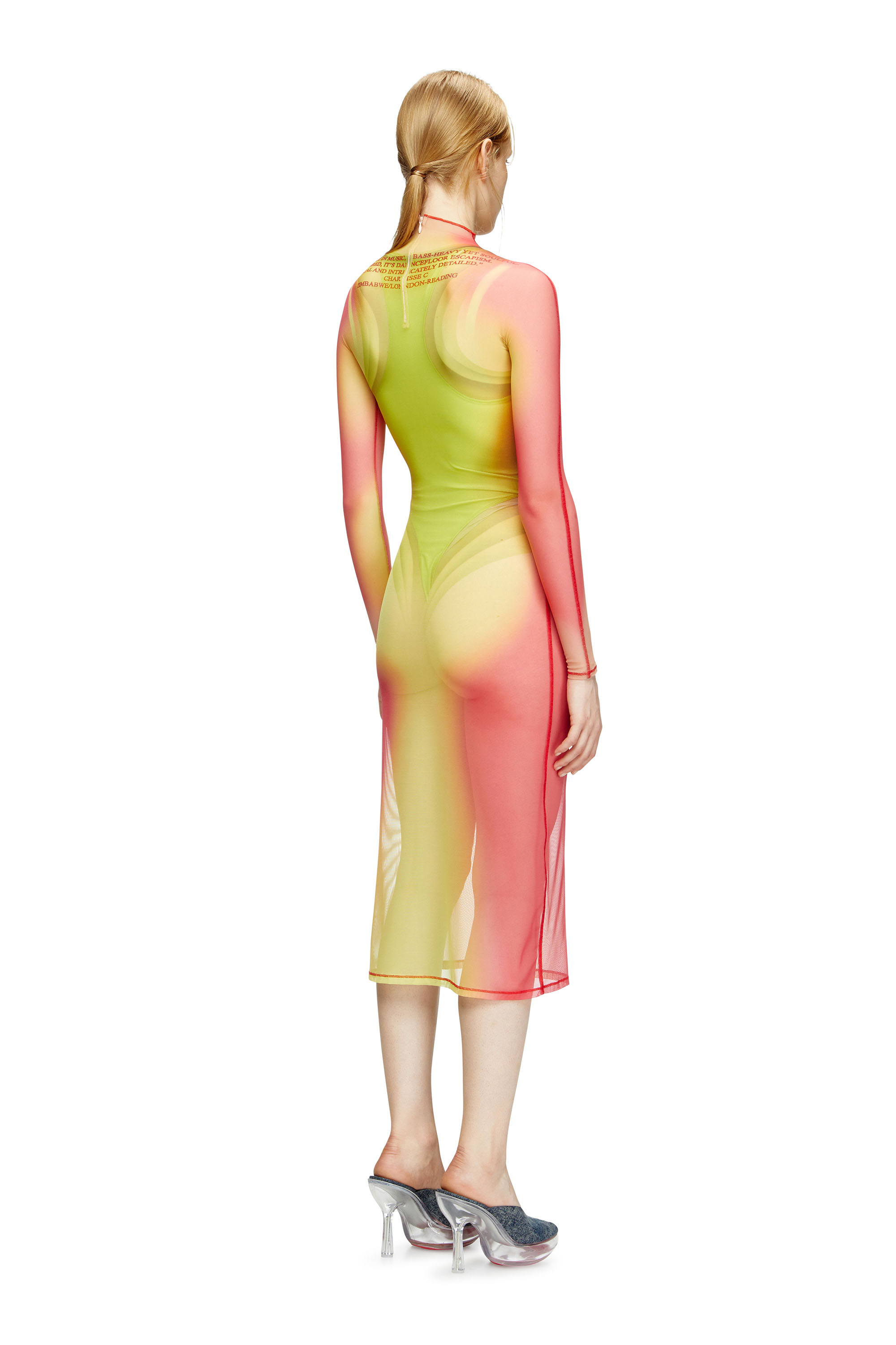 Diesel - D-AFNIC, Woman's Layered midi dress with lyrics print in Pink/Green - 4