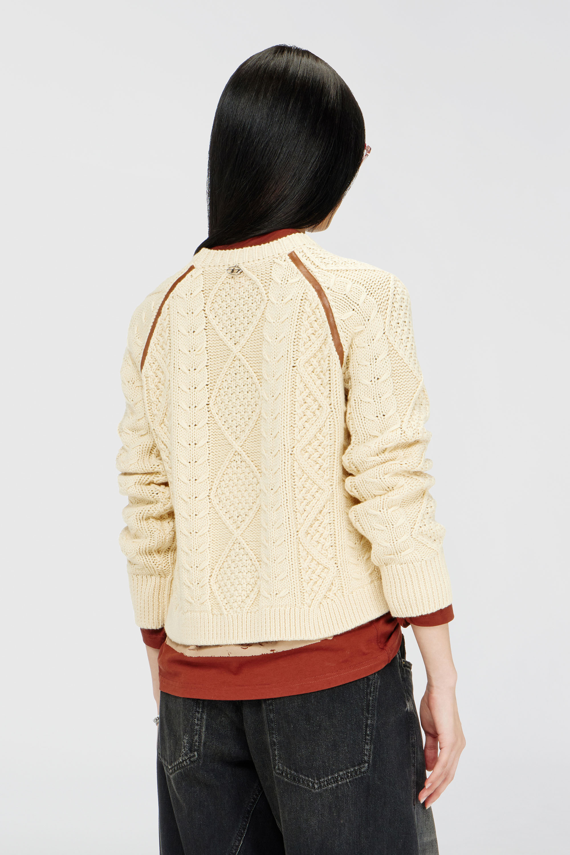 Diesel - M-INTANA, Woman's Cable-knit jumper with contrast bands in Yellow - 4